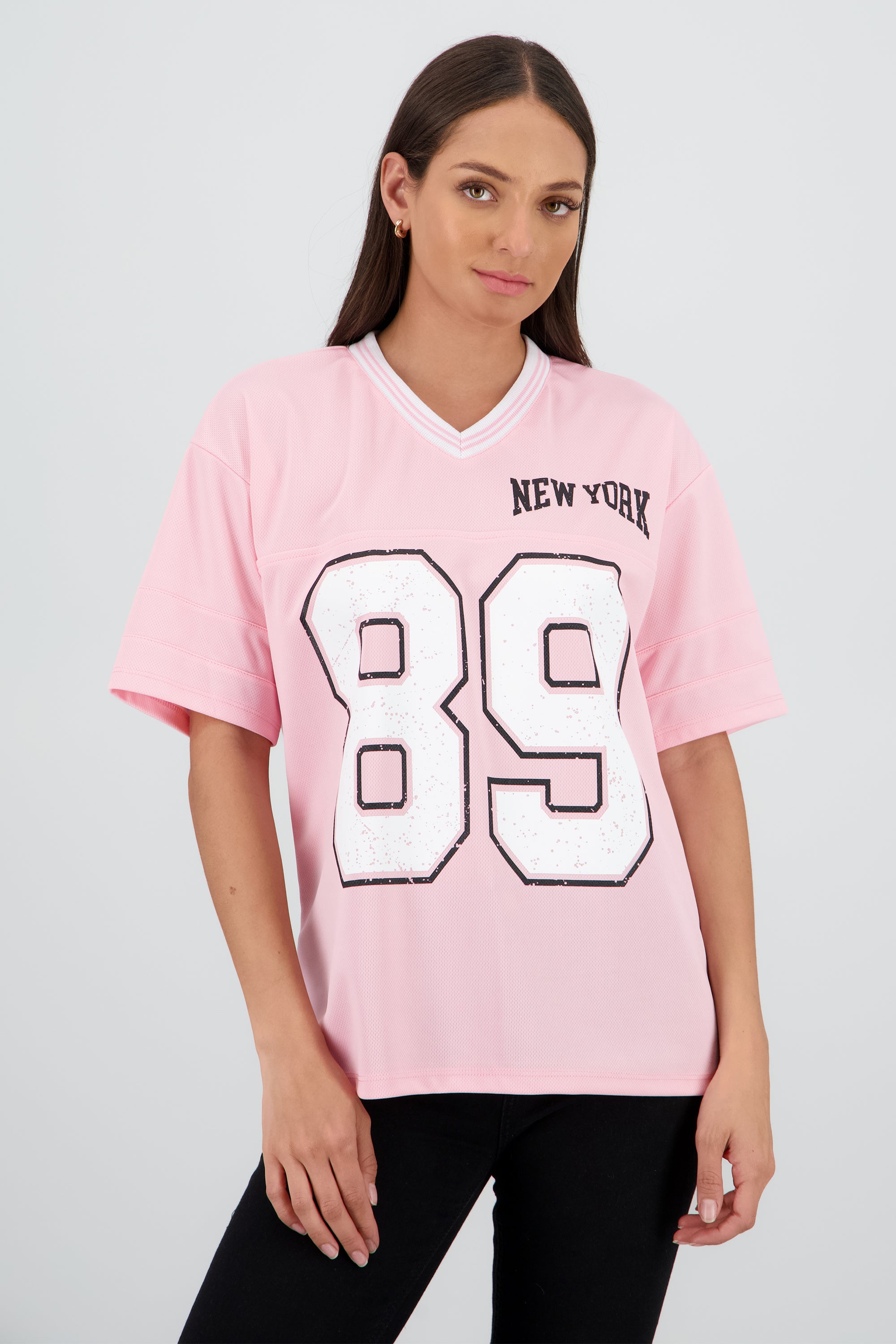 Playera oversize estampado numero ROSA PASTEL