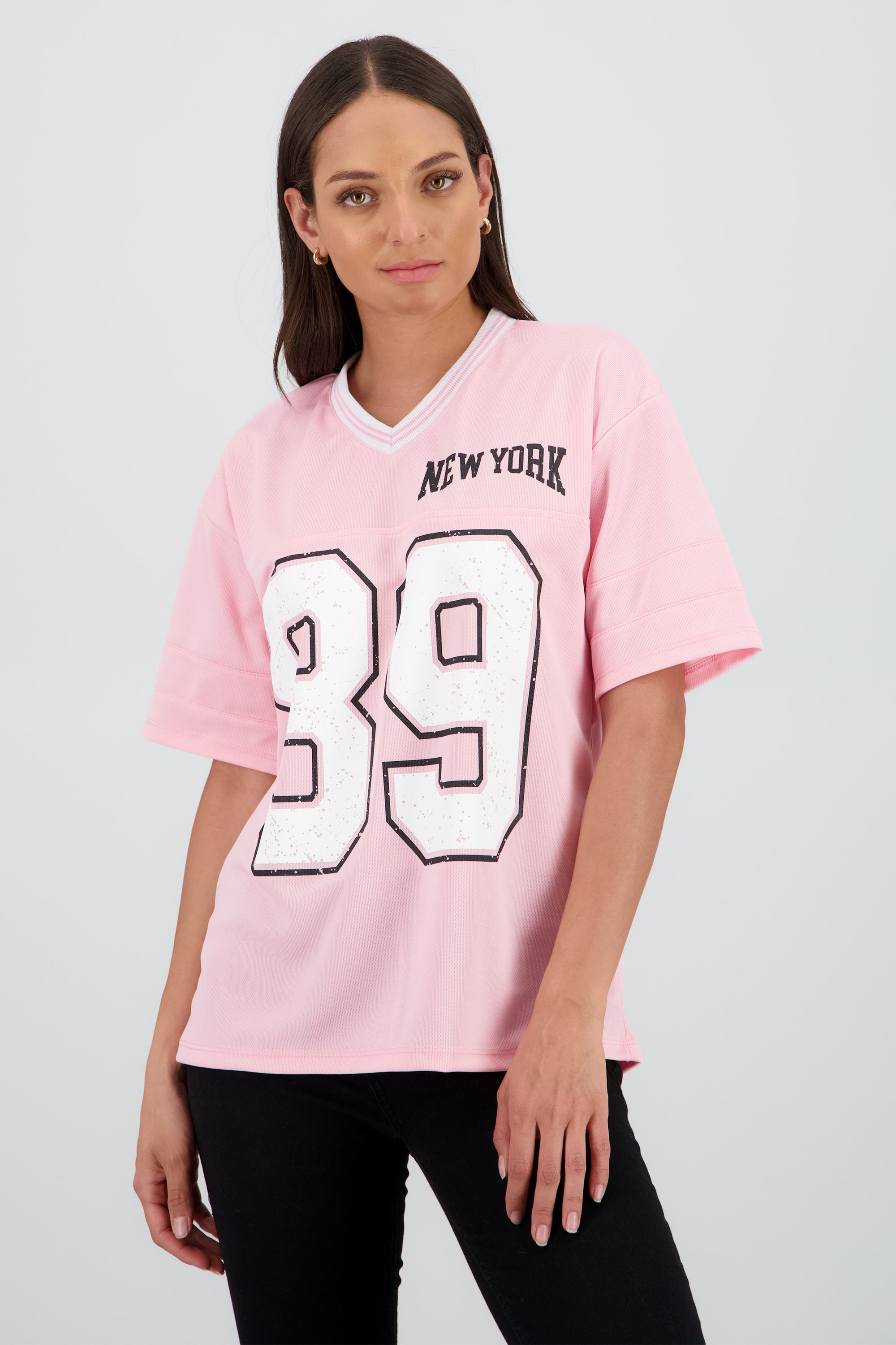 Playera oversize estampado numero ROSA PASTEL