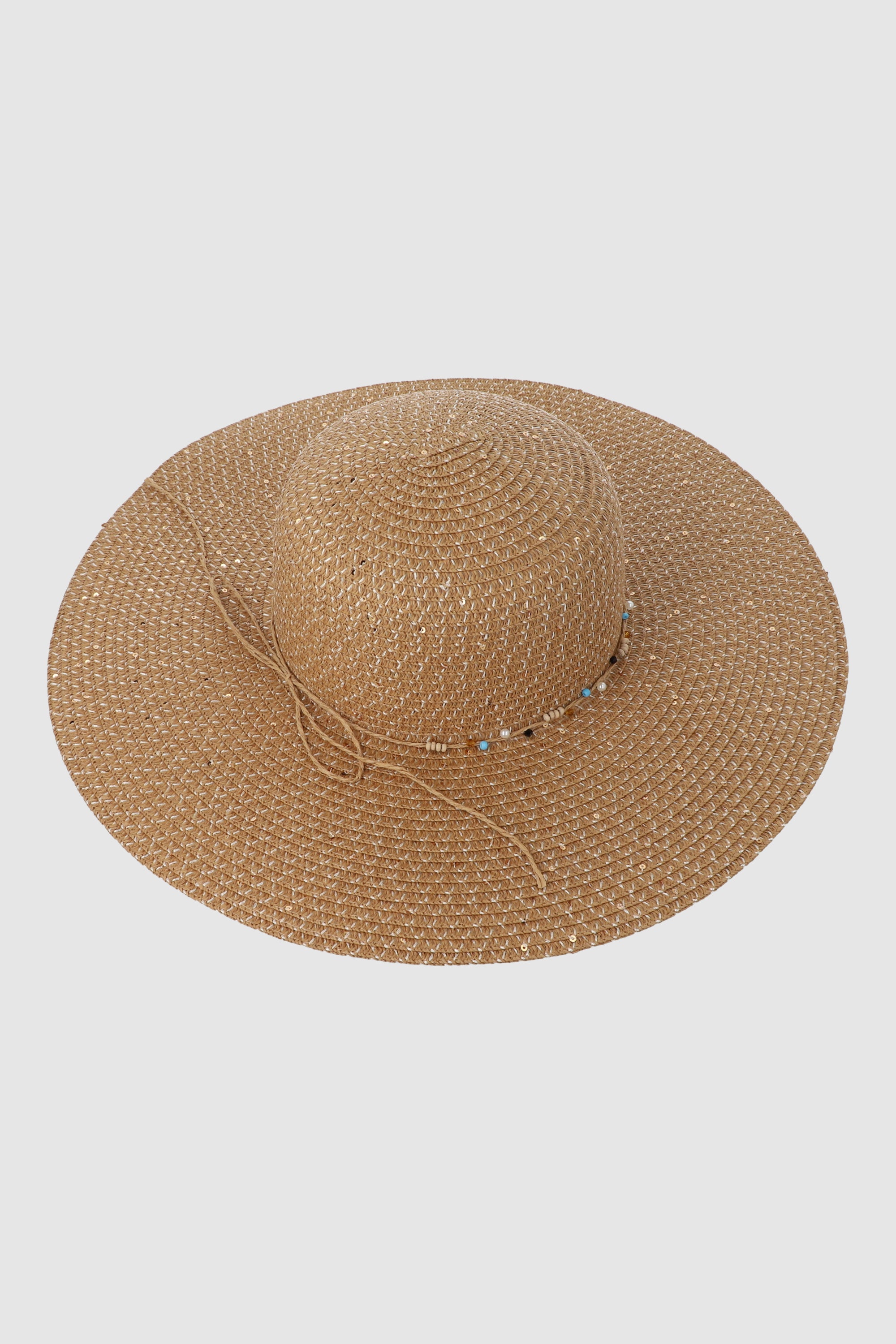 Sombrero playero tira charms TAN