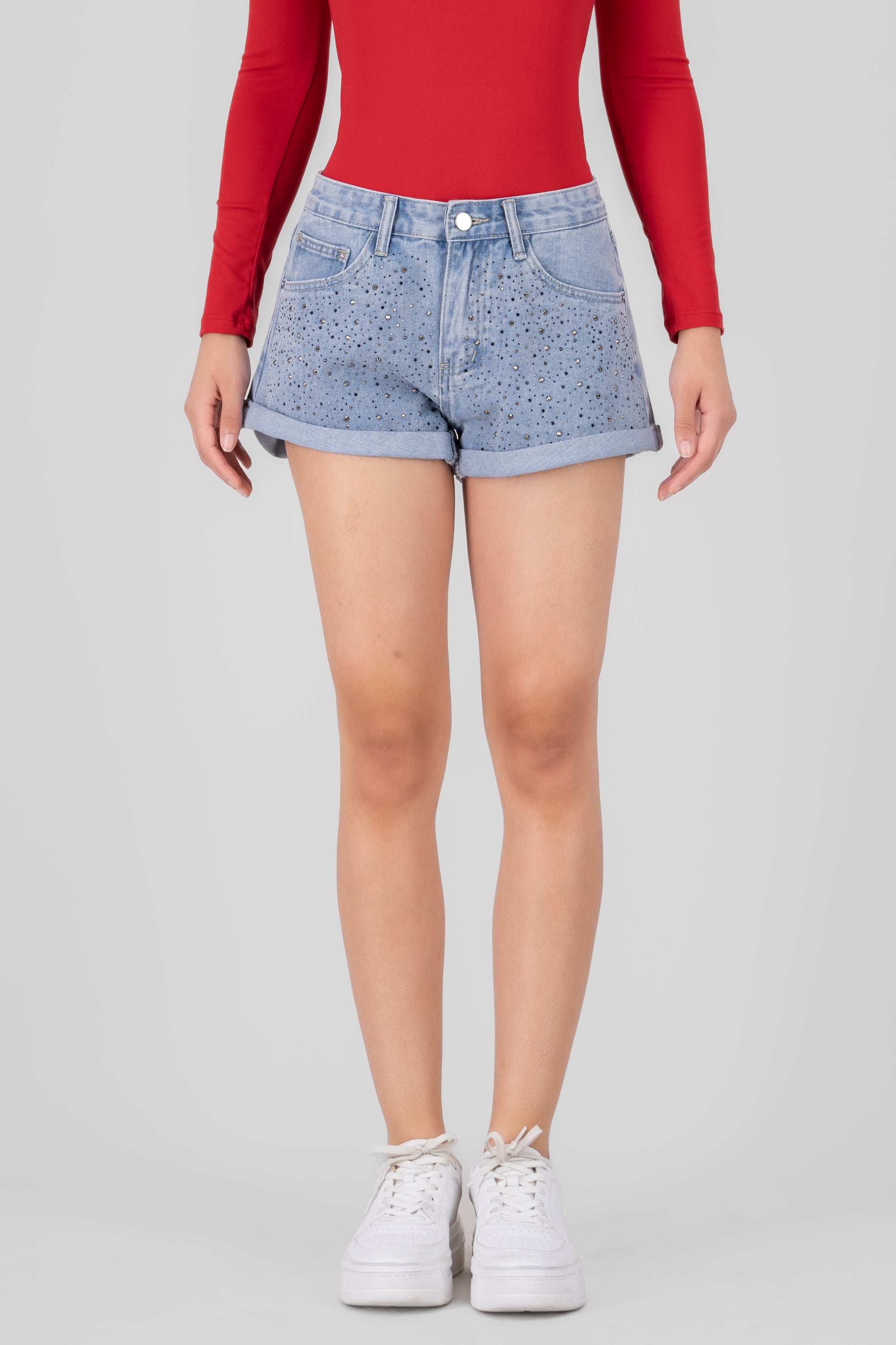 Shorts de mezclilla con brillos LIGHT WASH