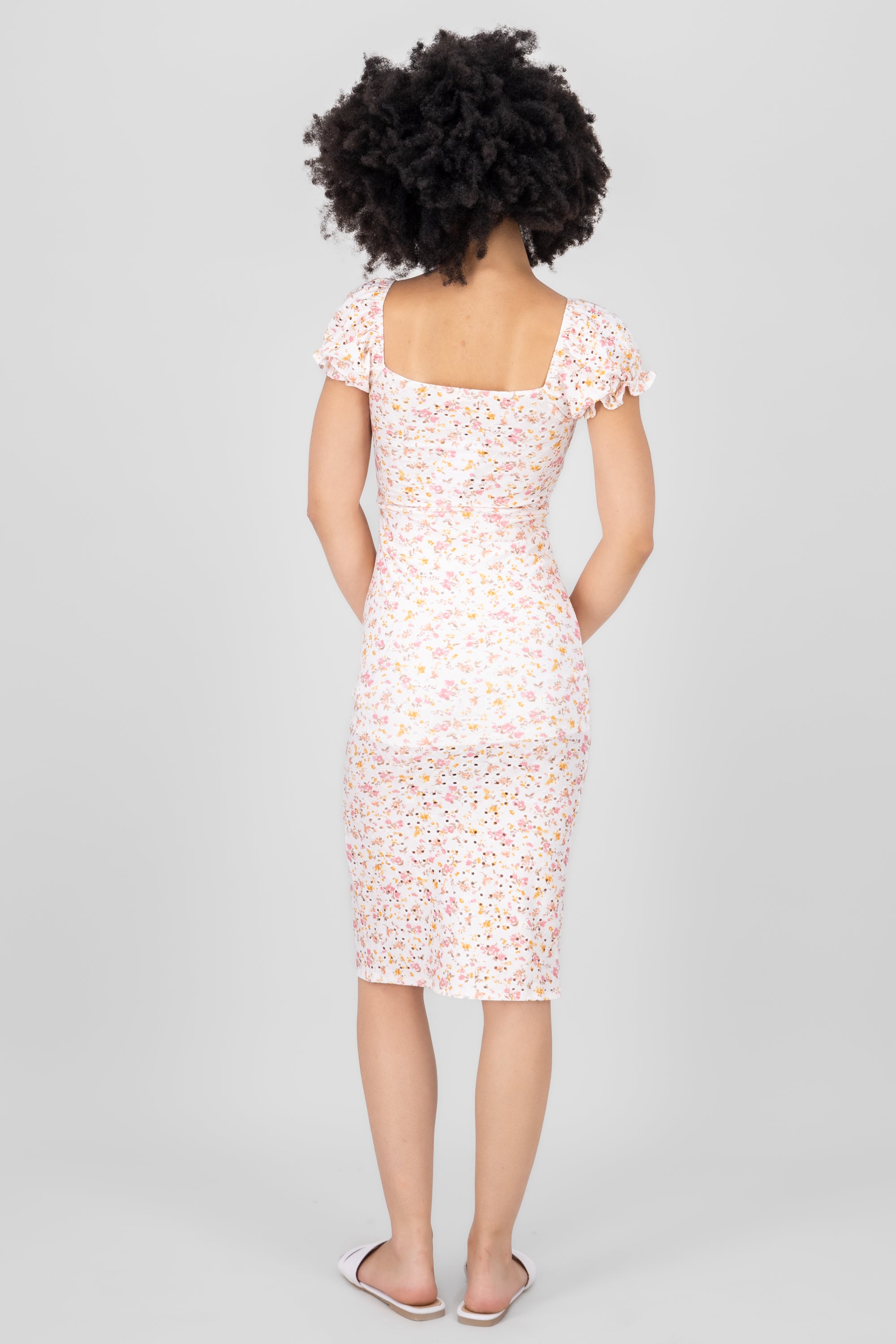 Midi dress with flowers White Combo