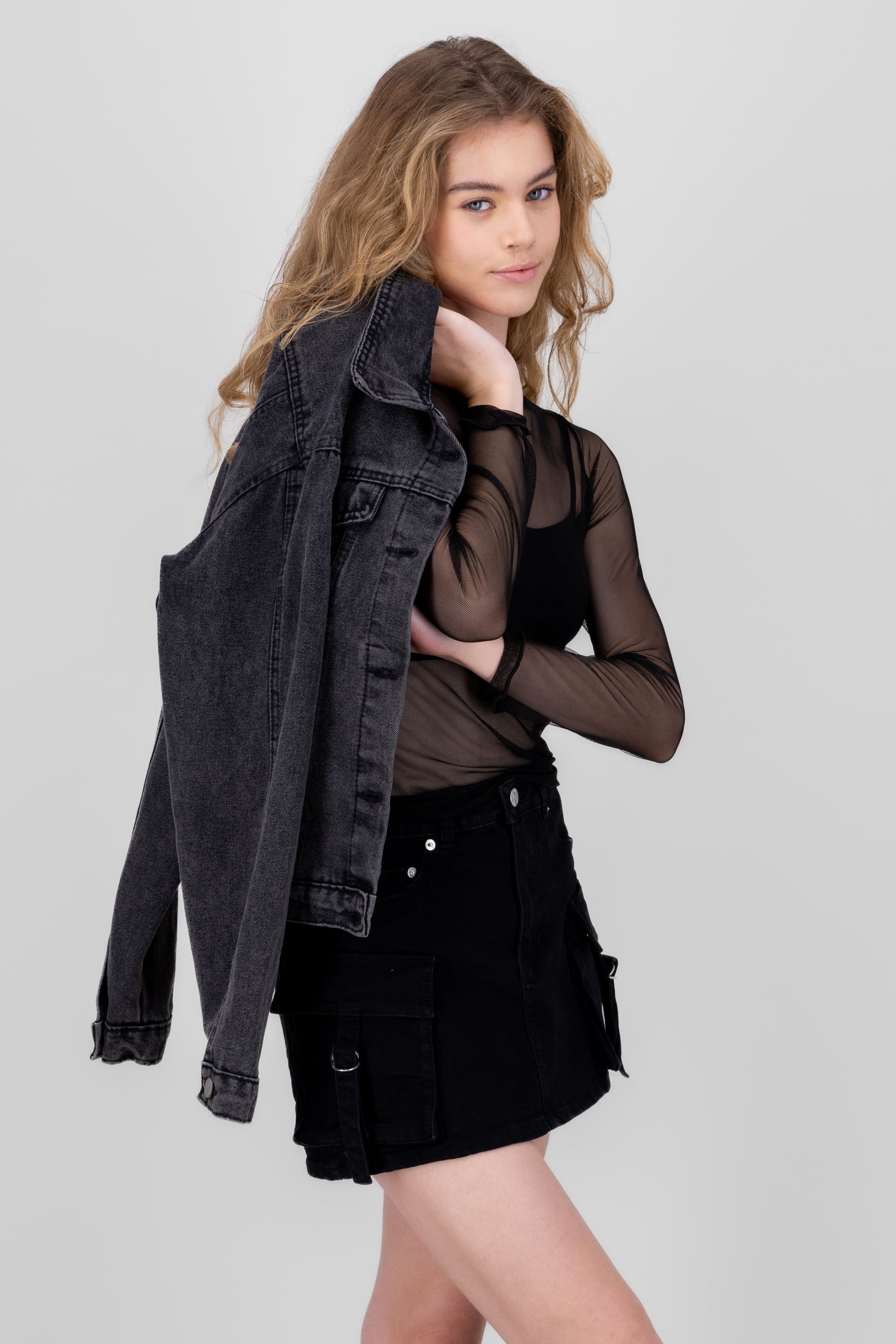 Top manga larga mesh NEGRO