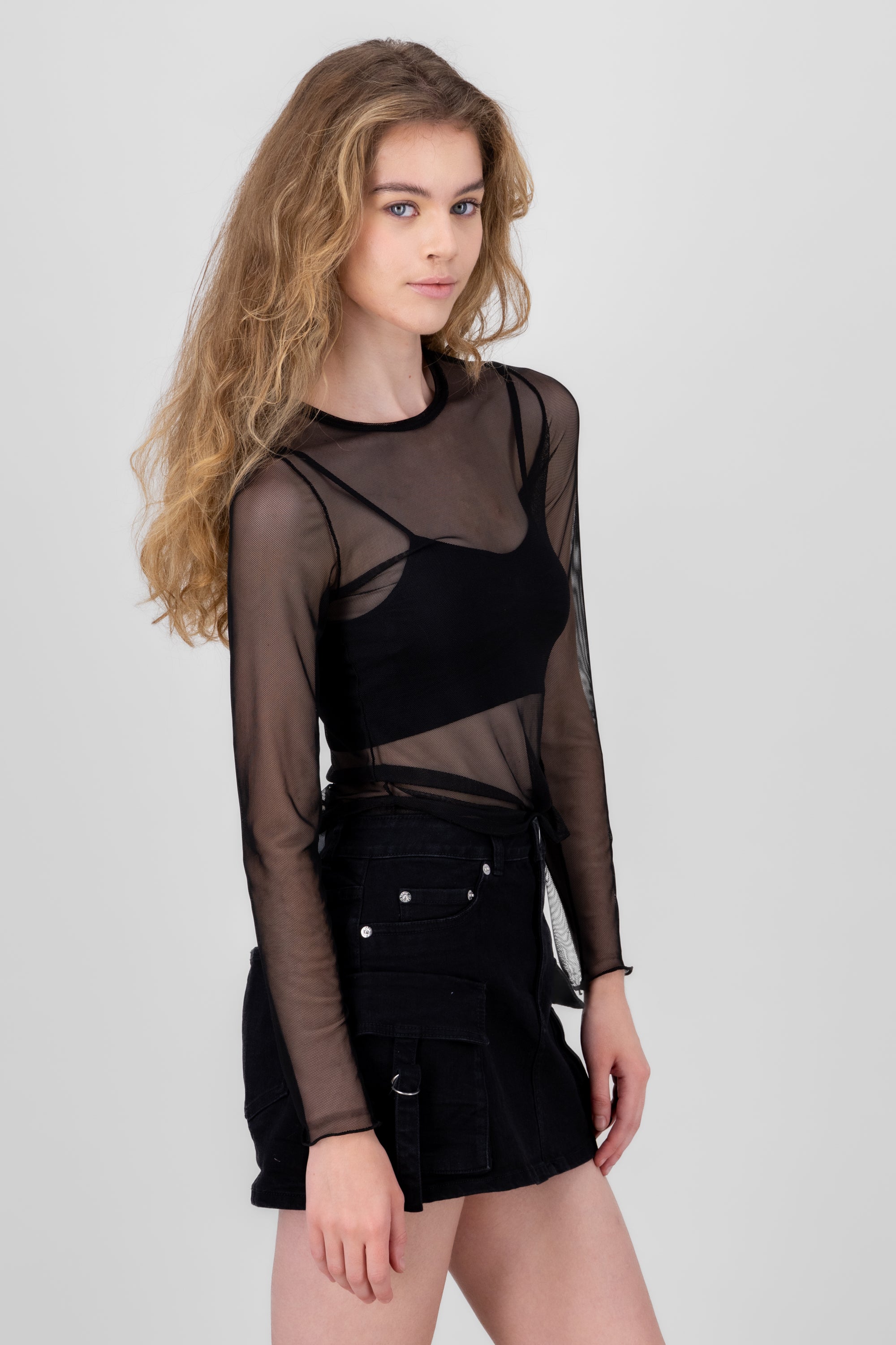 Top manga larga mesh NEGRO