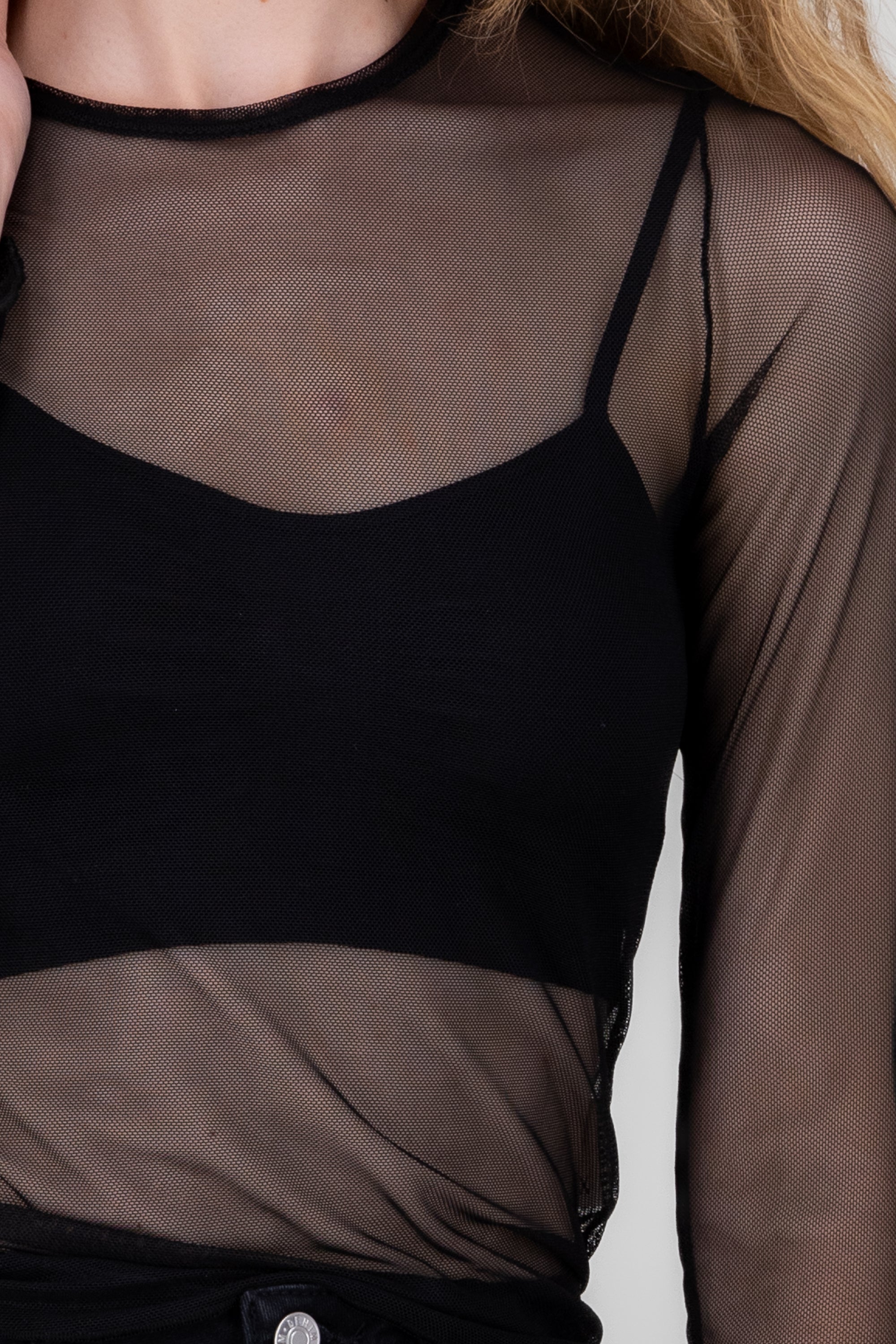 Top manga larga mesh NEGRO