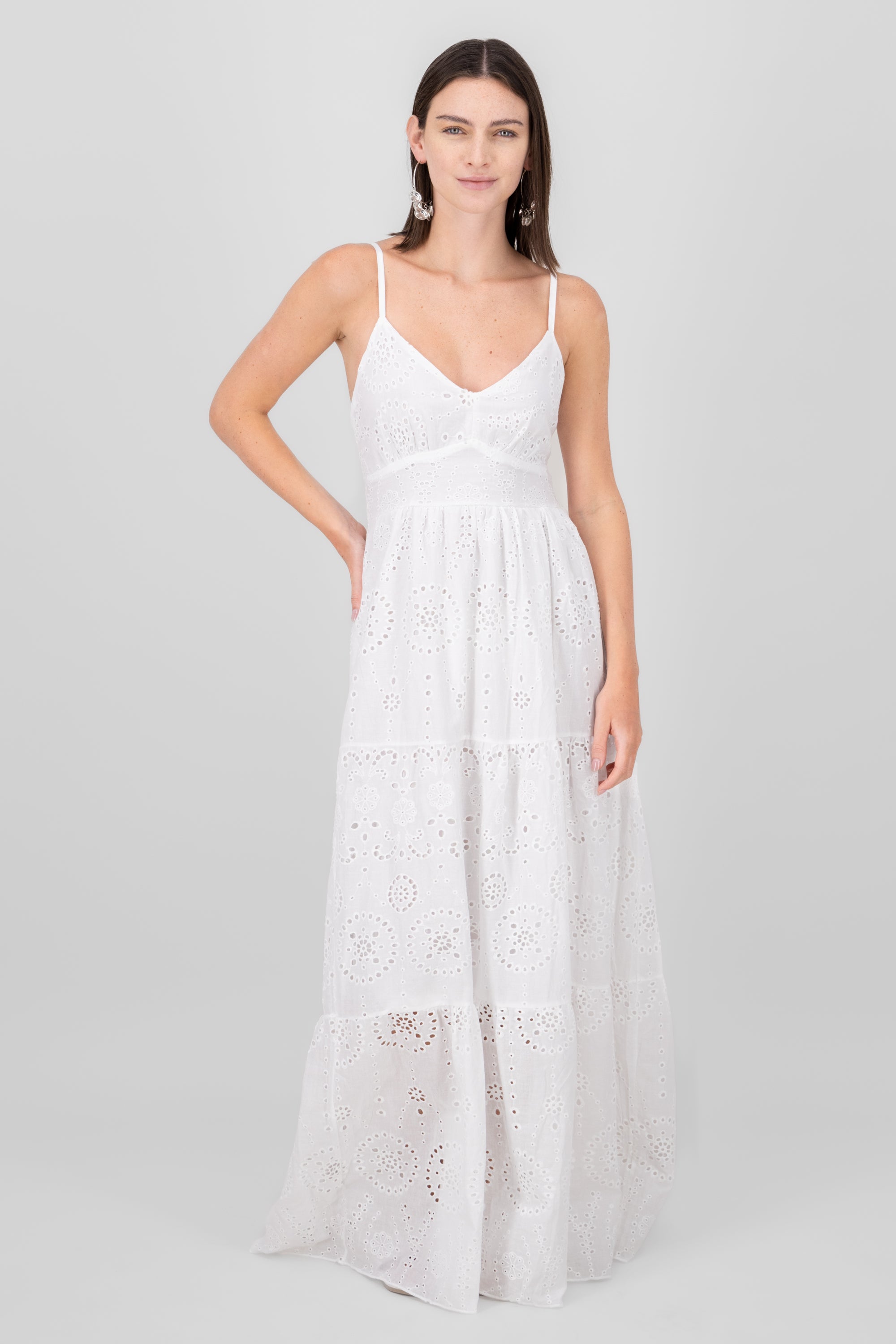 Maxi dress embroidered texture WHITE