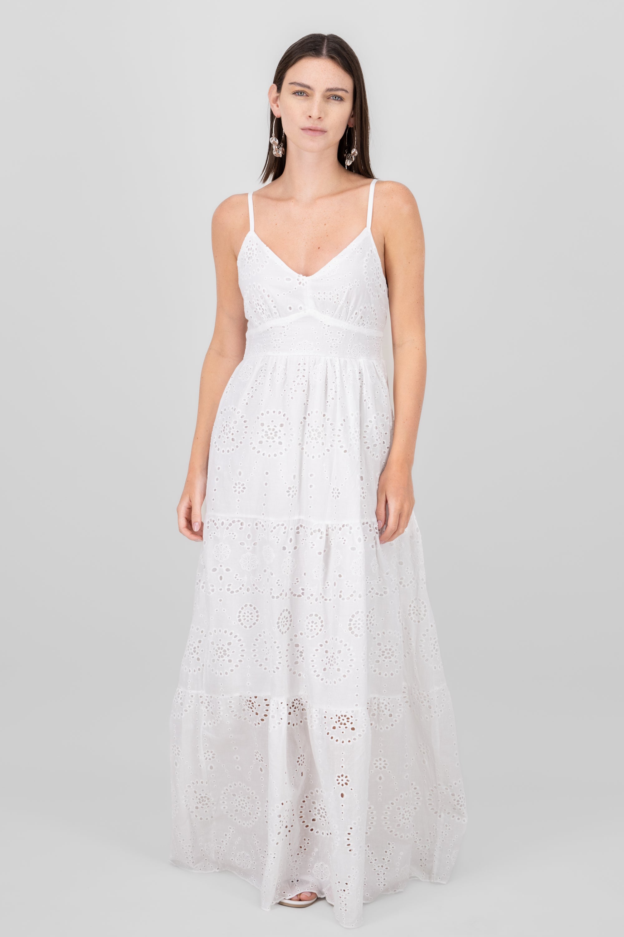 Maxi dress embroidered texture WHITE