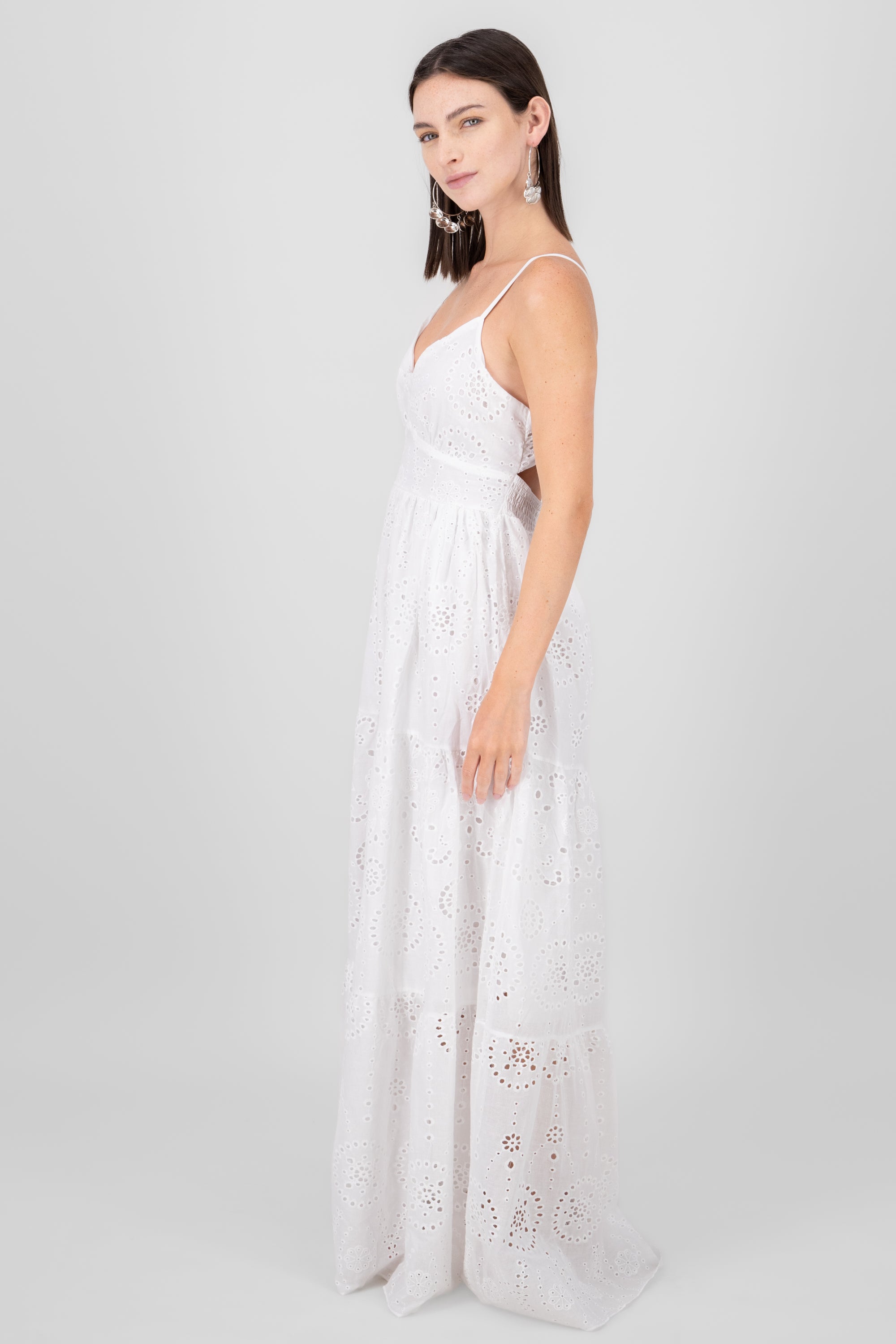Maxi dress embroidered texture WHITE
