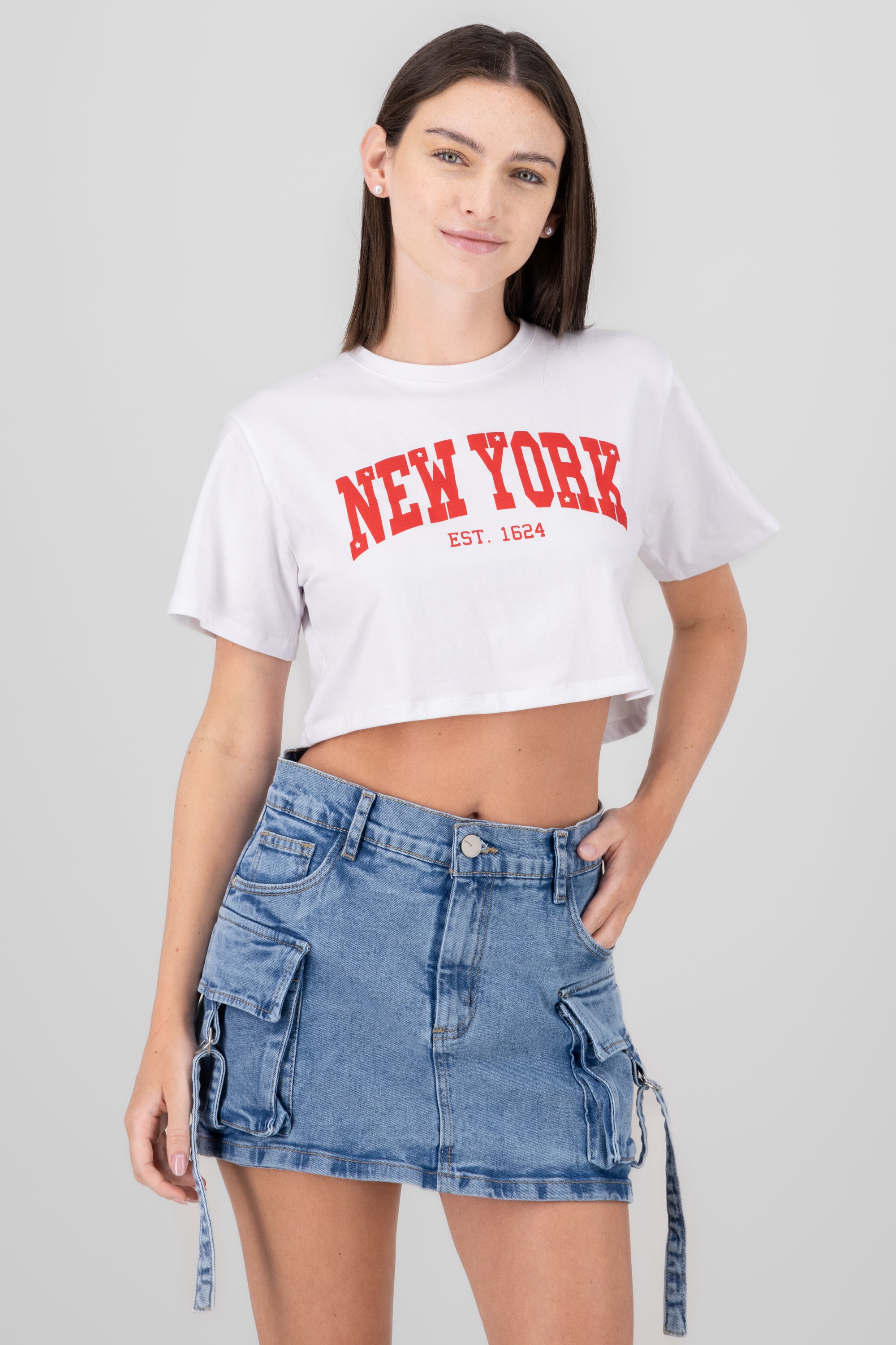 New York Cropped Printed shirt Combo red