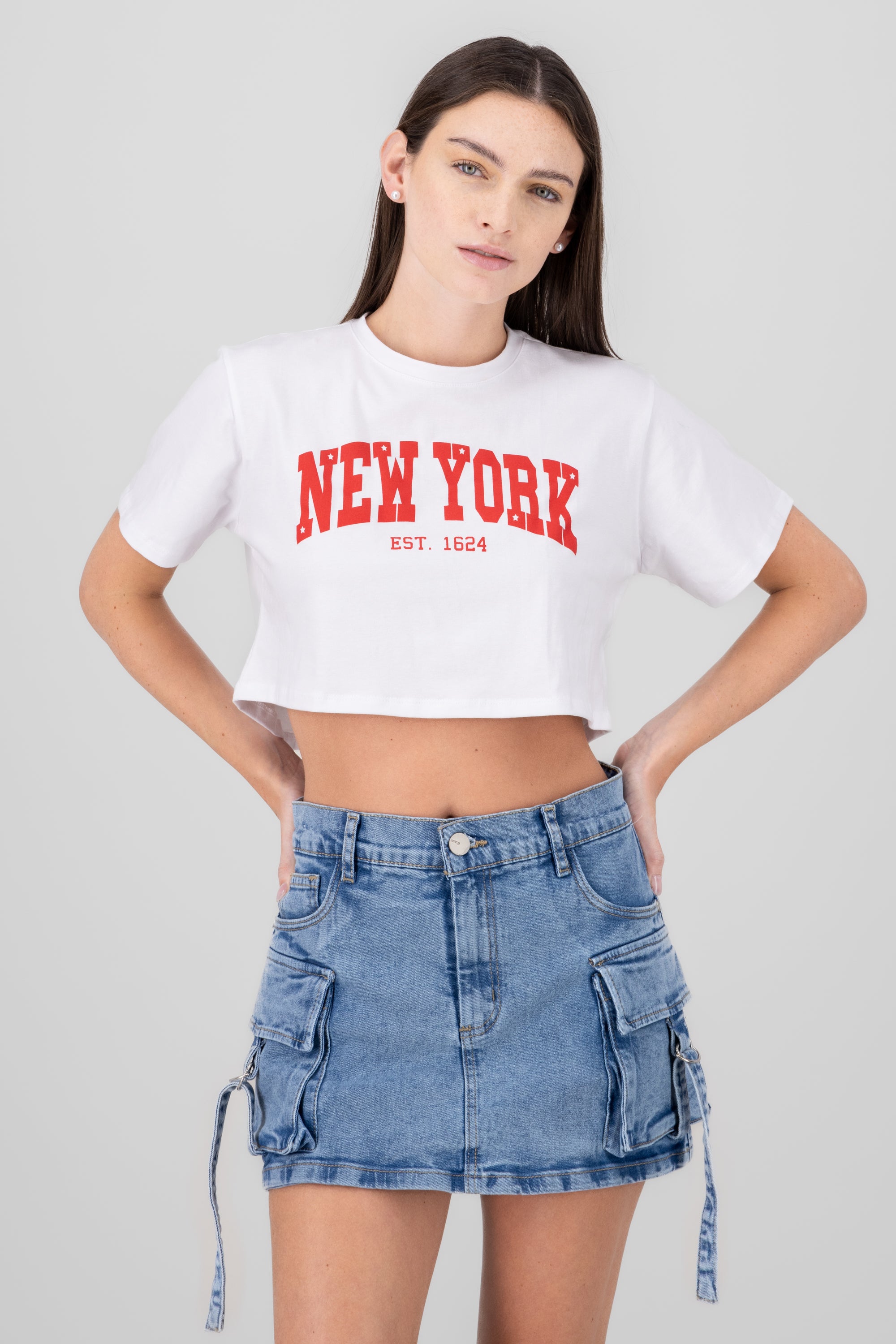 New York Cropped Printed shirt Combo red