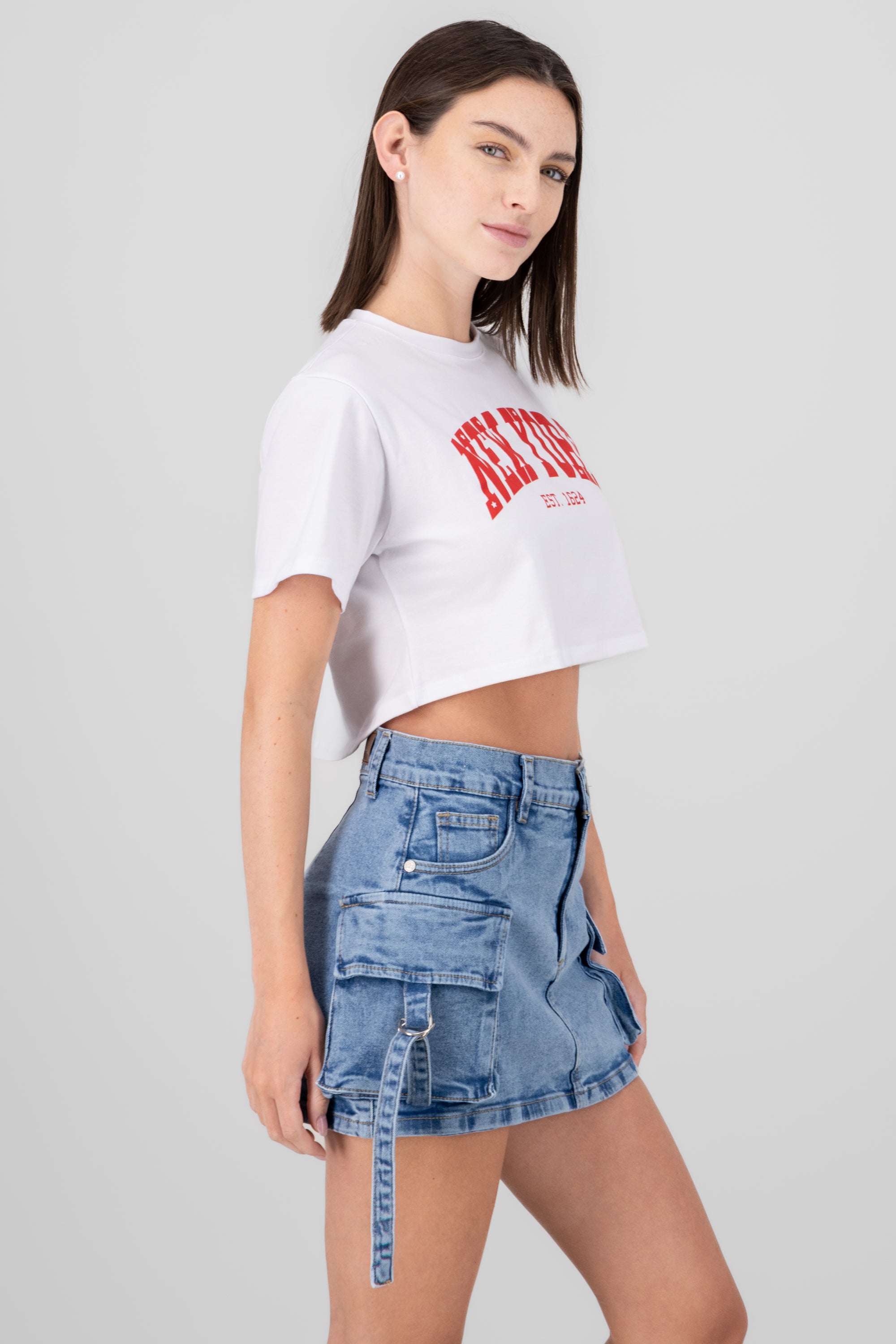 New York Cropped Printed shirt Combo red