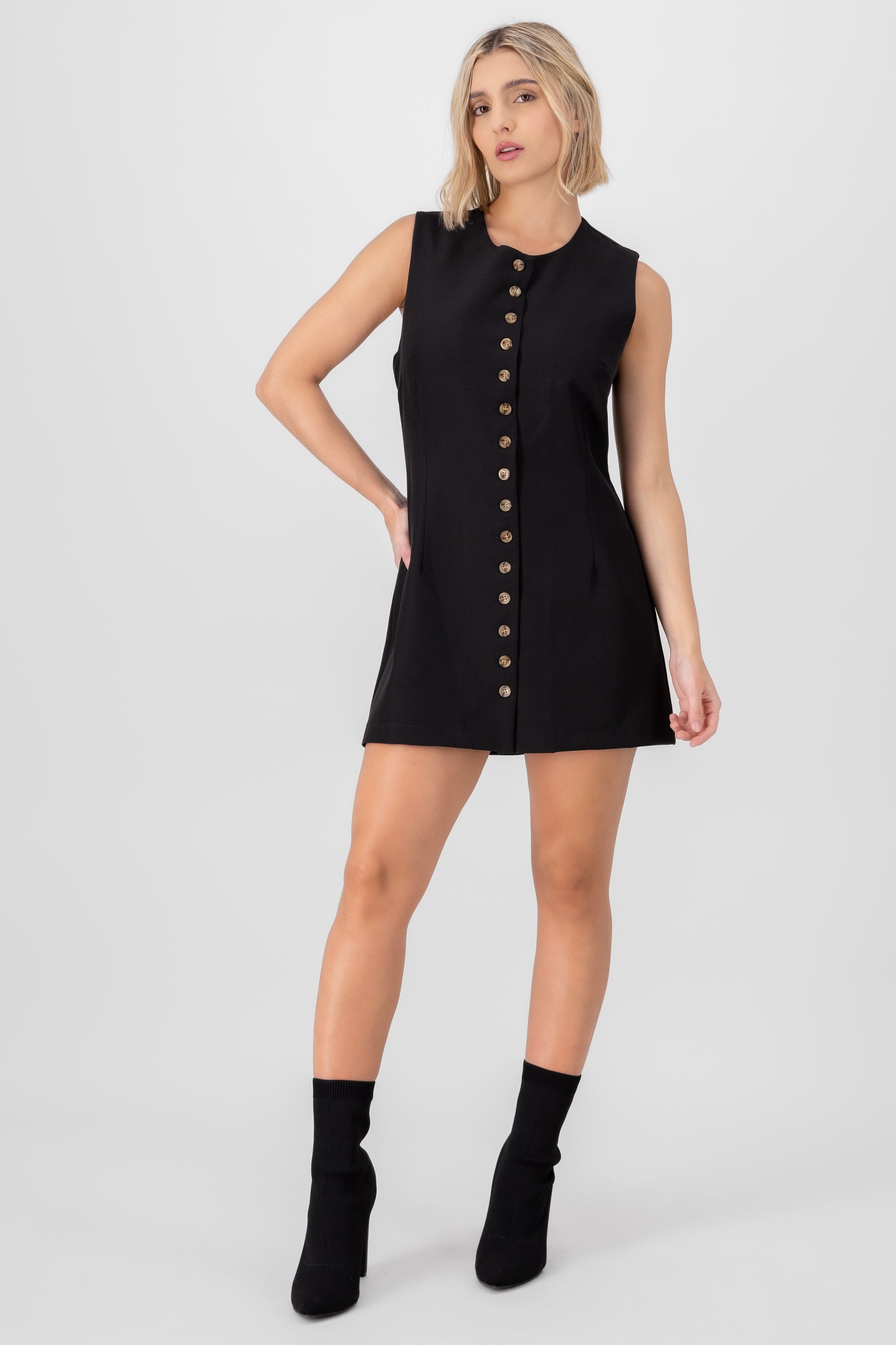 Mini dress with hyppsters small buttons BLACK