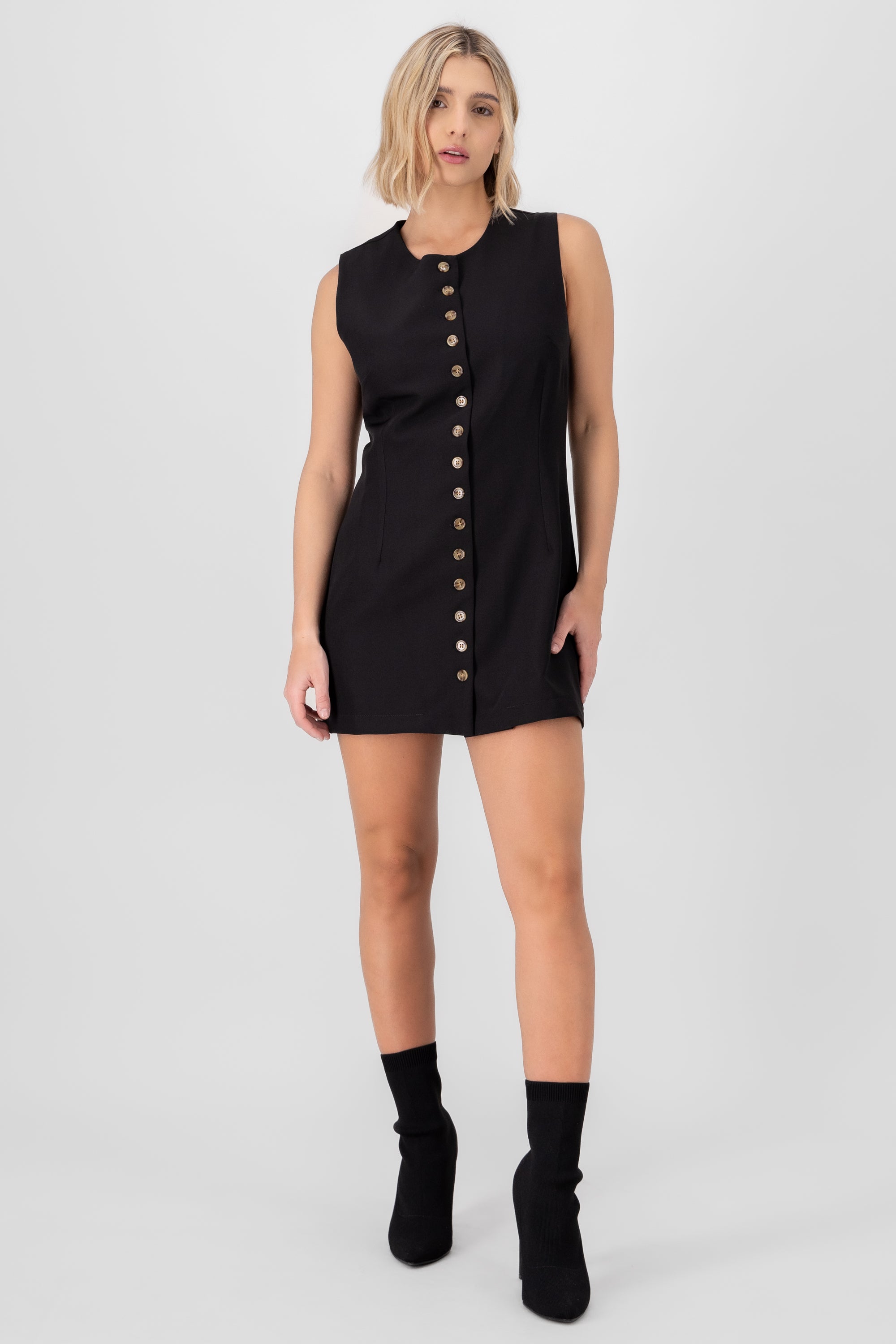 Mini dress with hyppsters small buttons BLACK