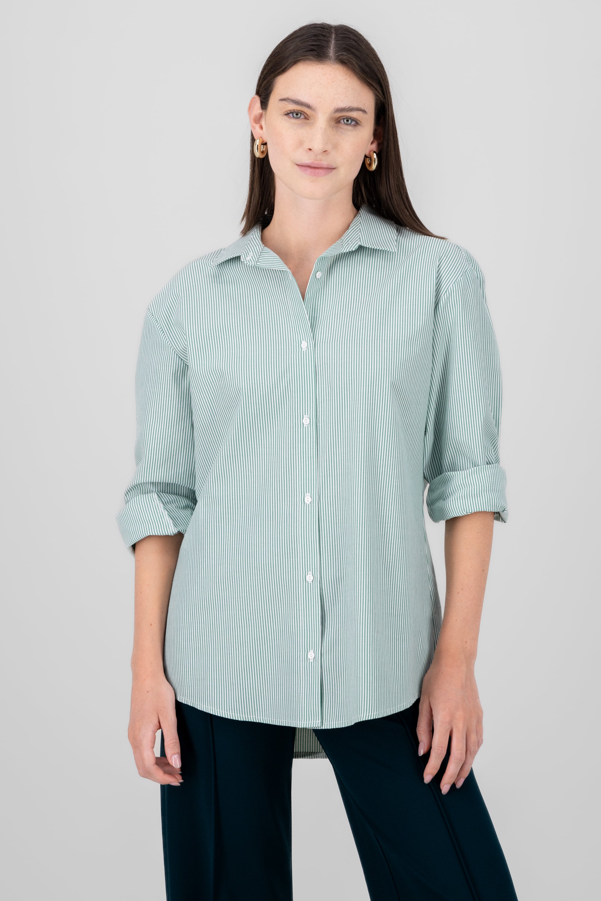 Camisa oversize rayas VERDE COMBO