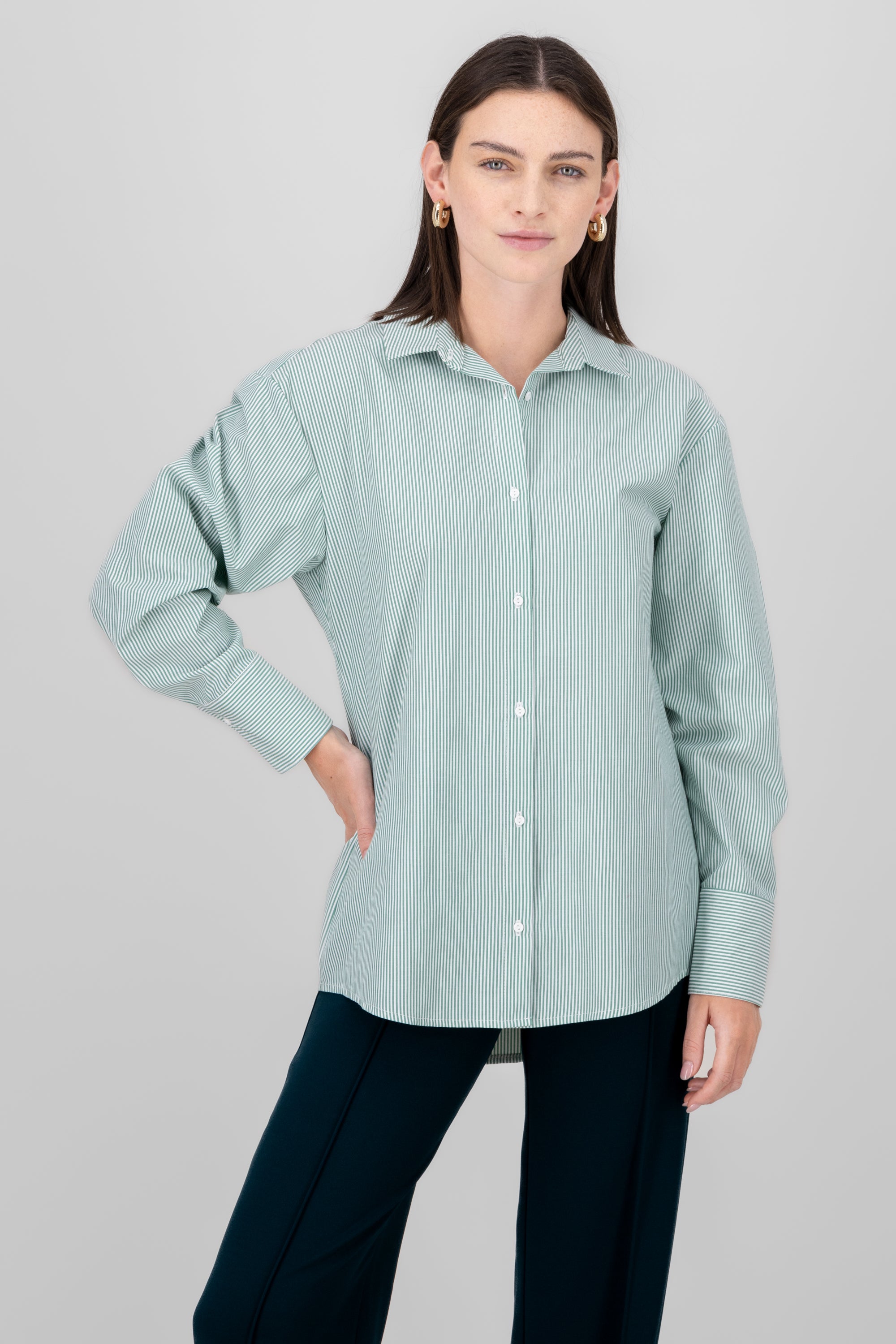 Camisa oversize rayas VERDE COMBO