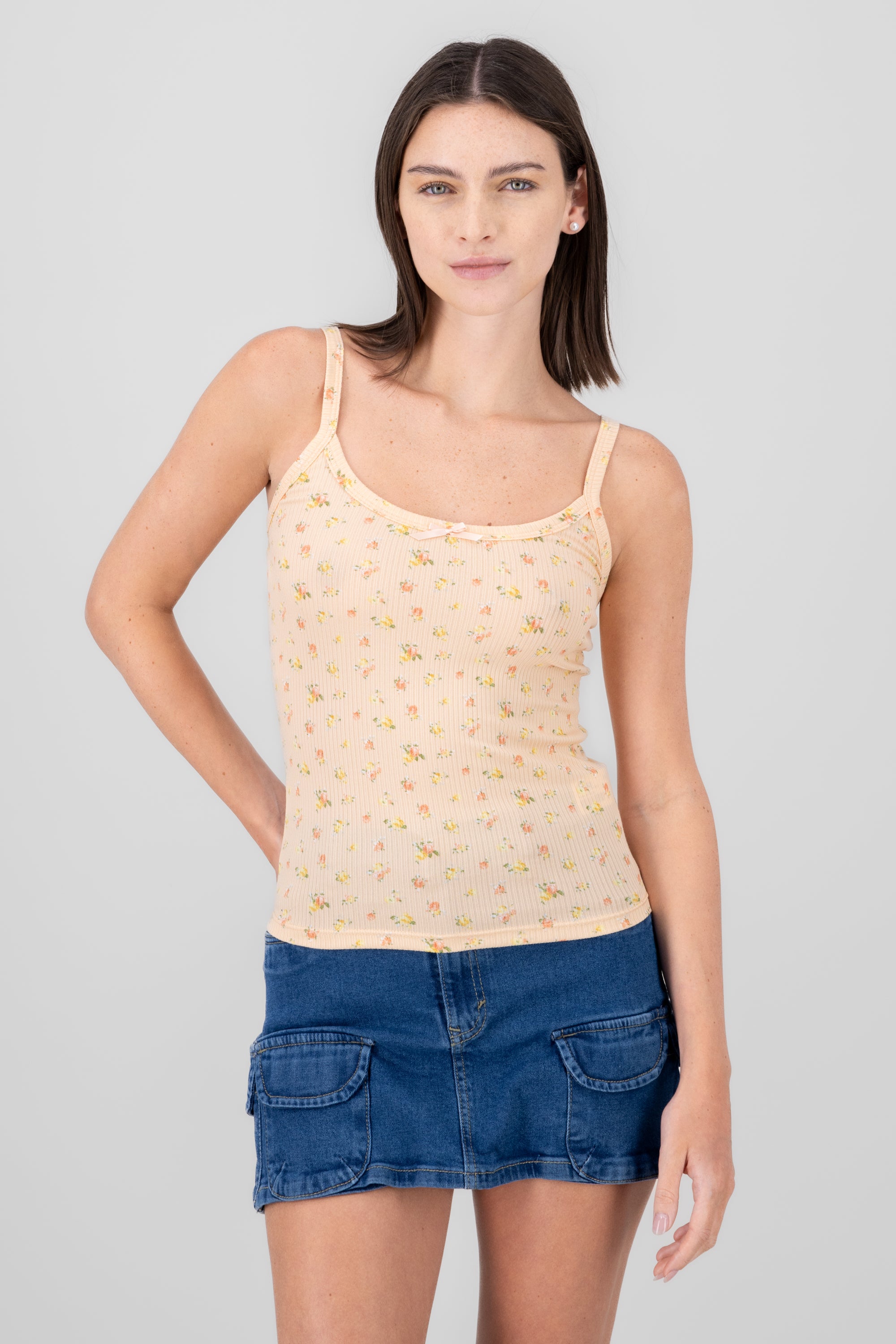 Top tirantes rib estampado flores DURAZNO