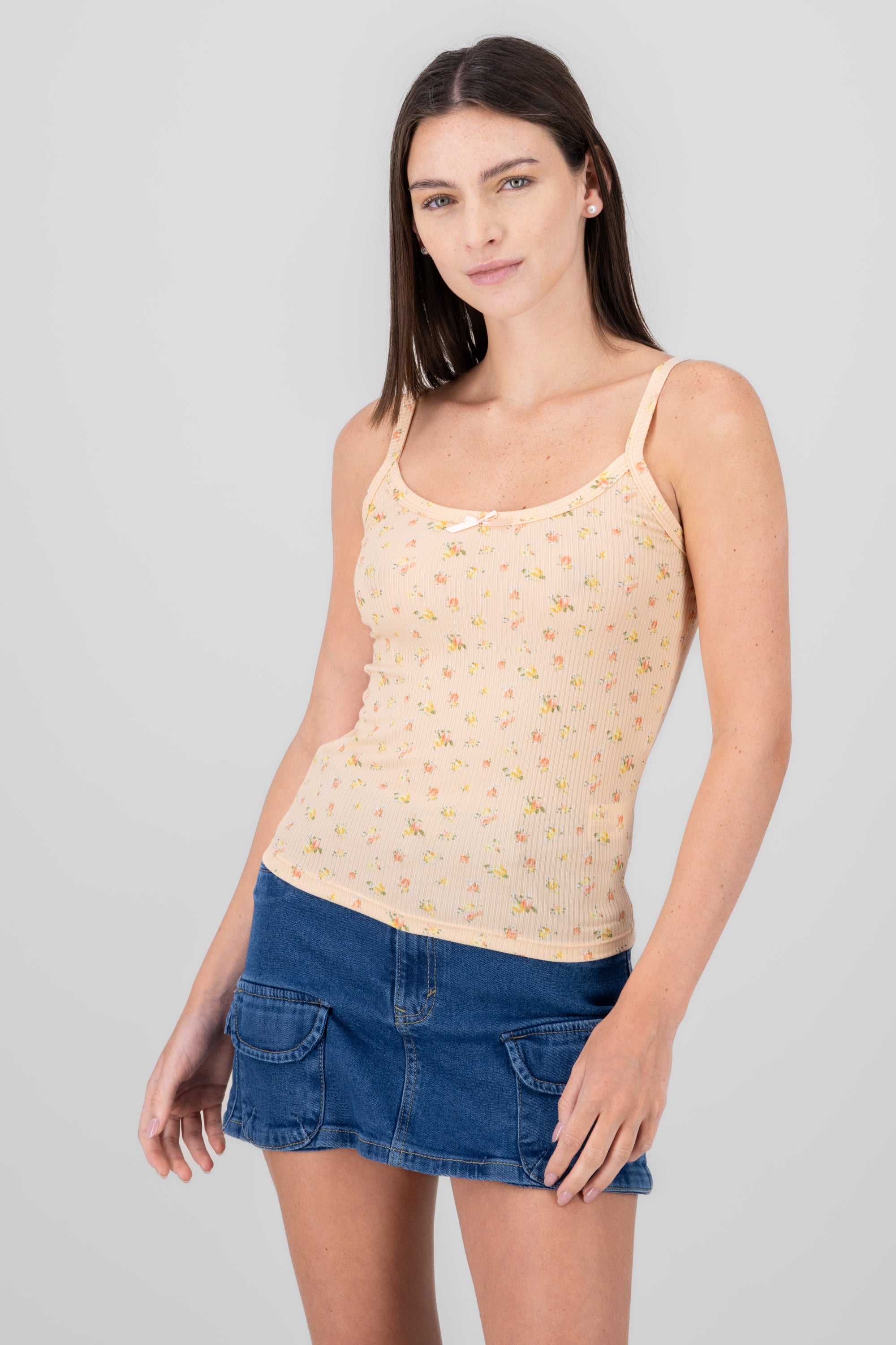 Top tirantes rib estampado flores DURAZNO