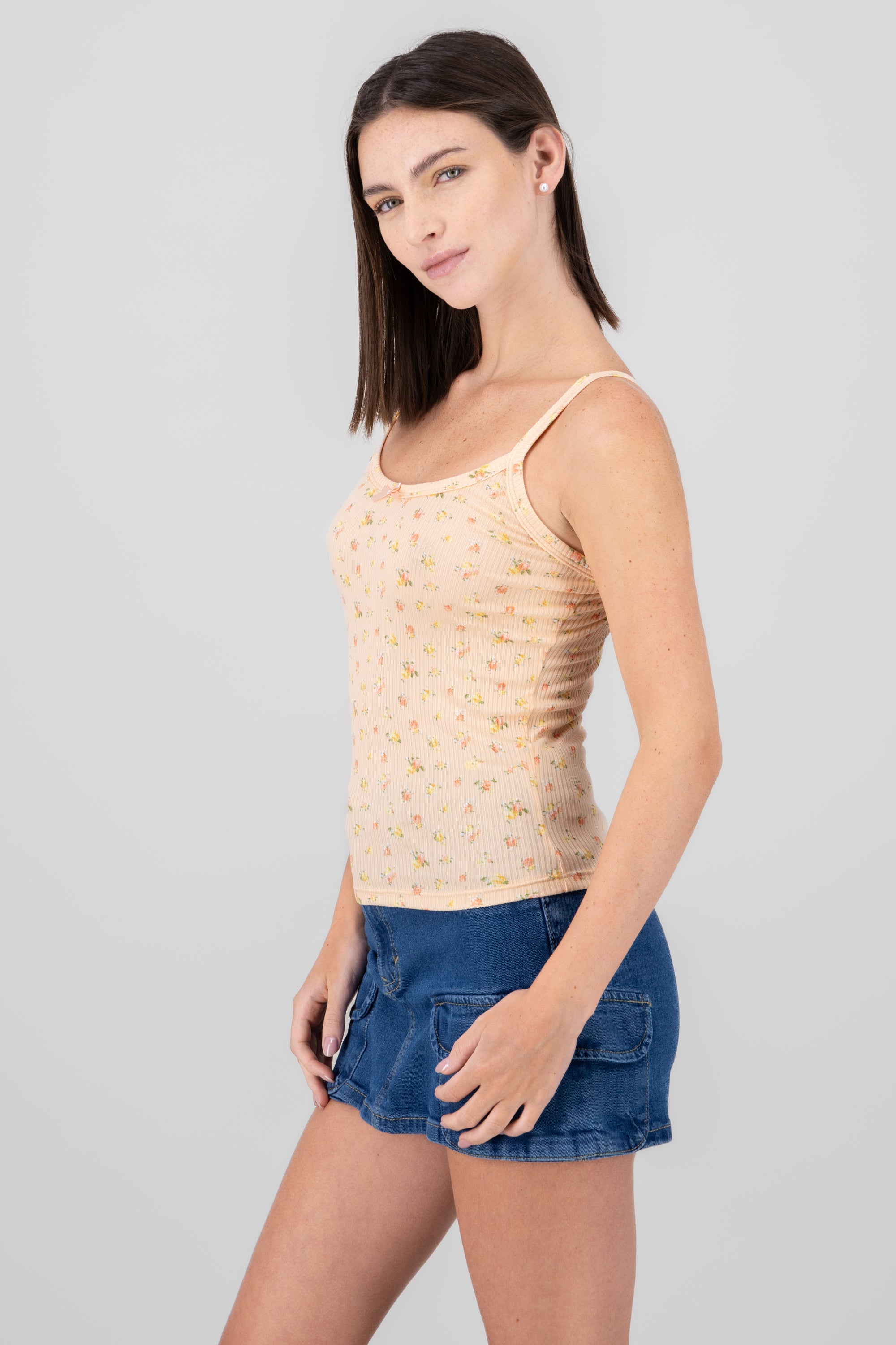 Top tirantes rib estampado flores DURAZNO