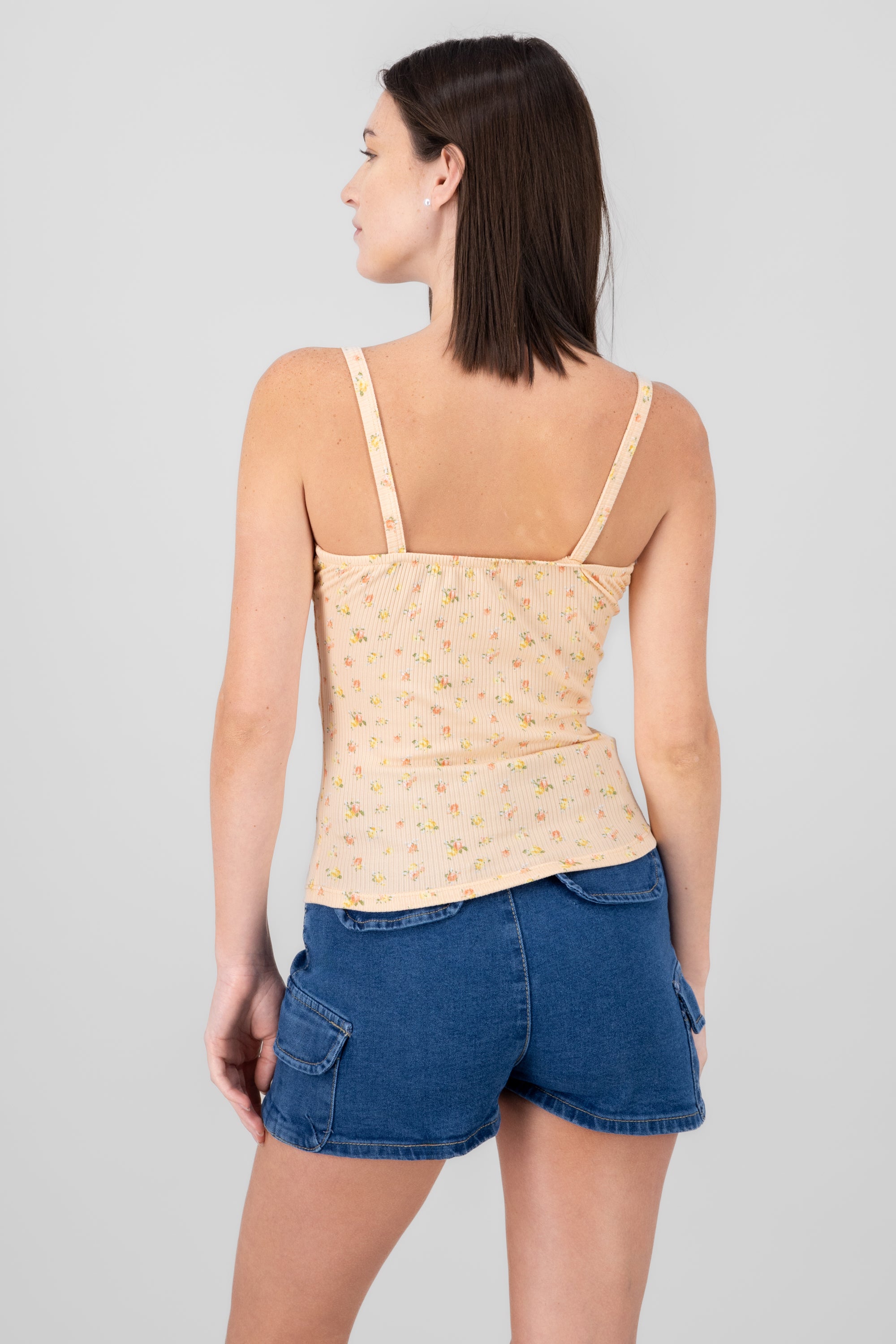 Top tirantes rib estampado flores DURAZNO