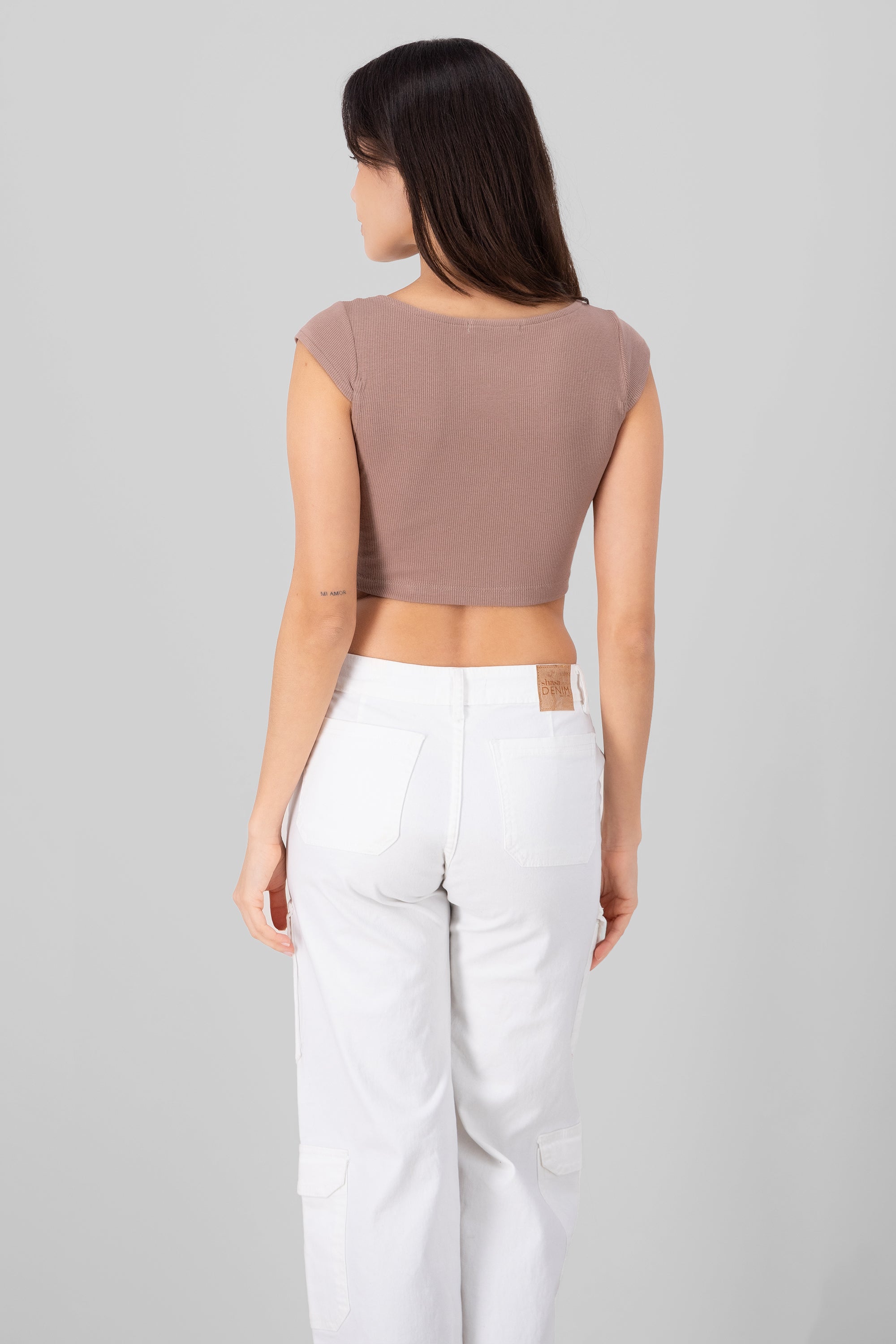 Rib Blouse Detail Cups COFFEE
