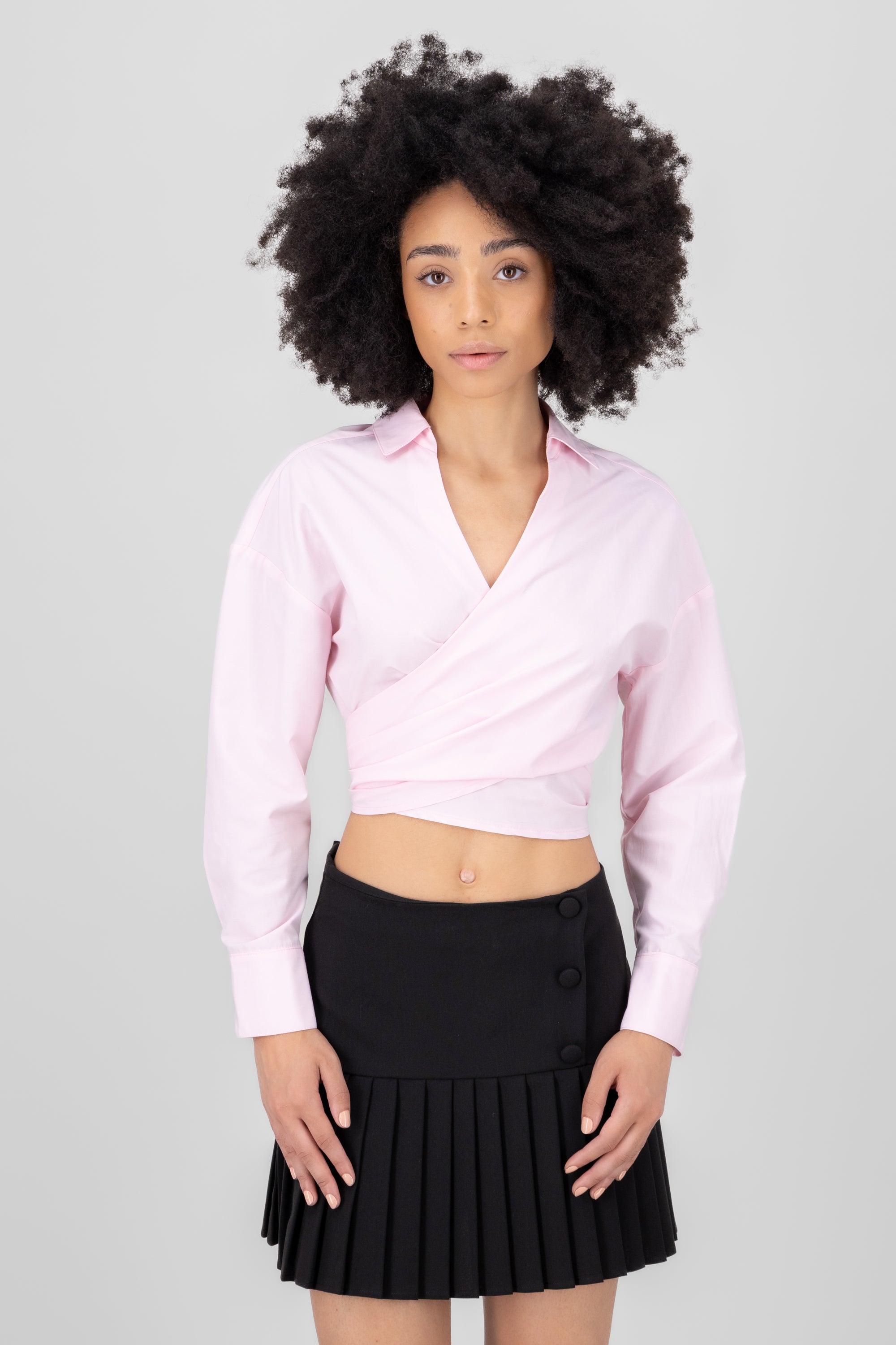 Cross blouse with Hypsters neck Pastel pink