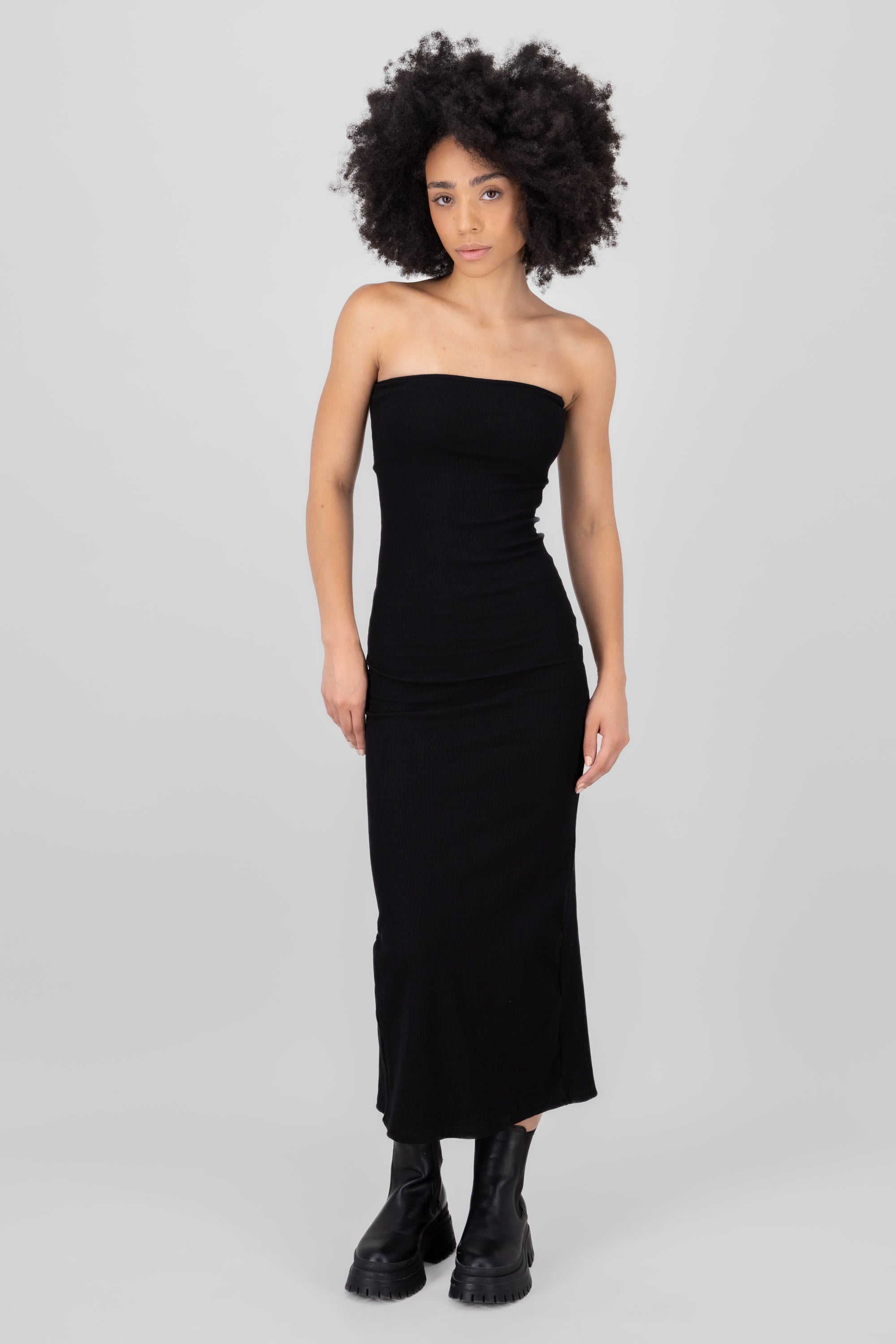 MIDI STRAPLES RIB DRESS BLACK