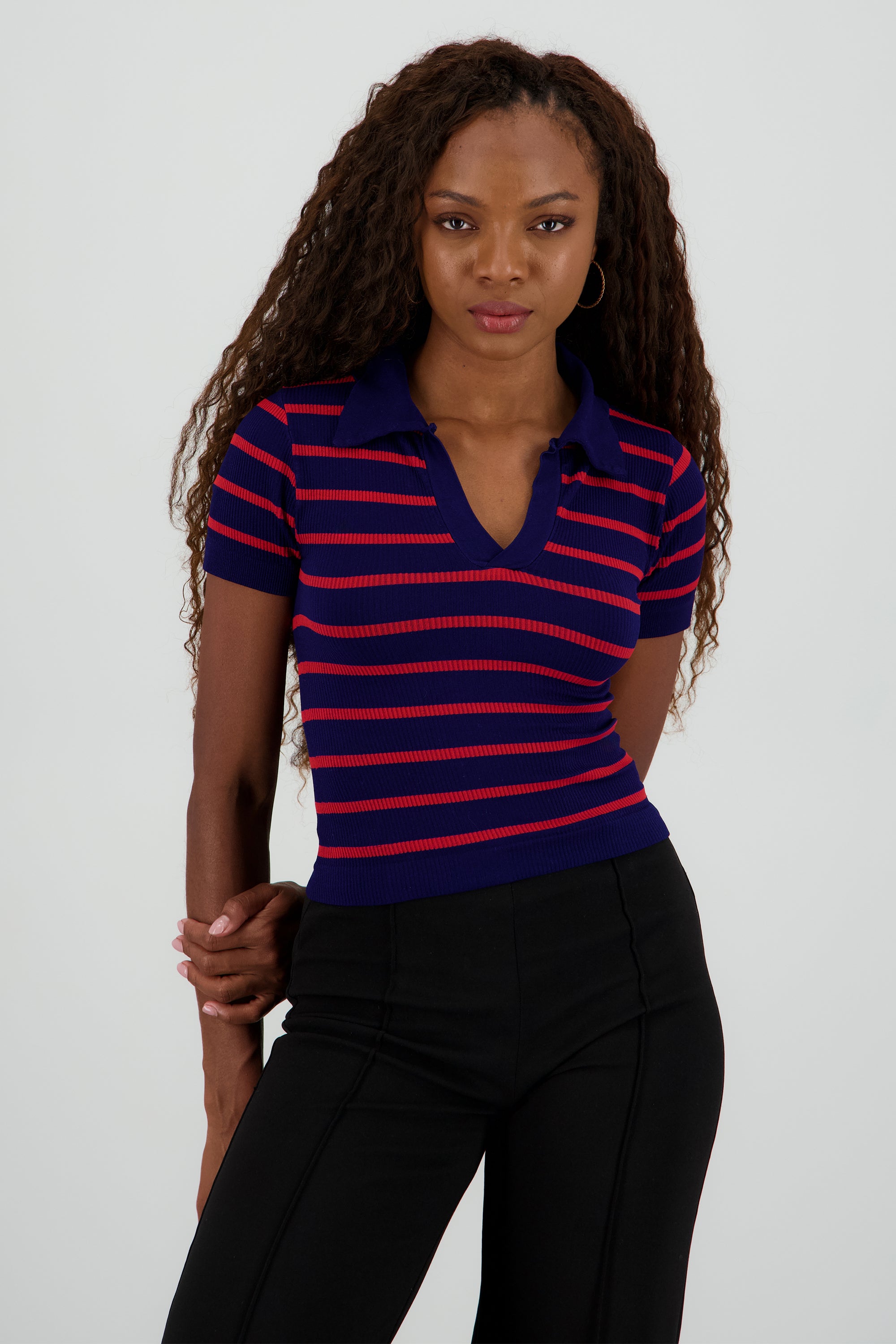 Top seamless rayas cuello polo MARINO