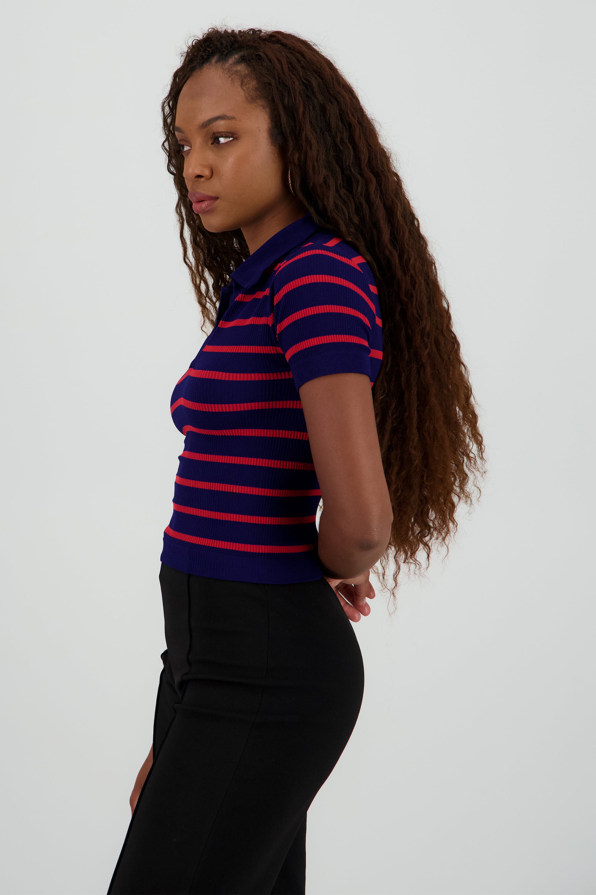 Top seamless rayas cuello polo MARINO