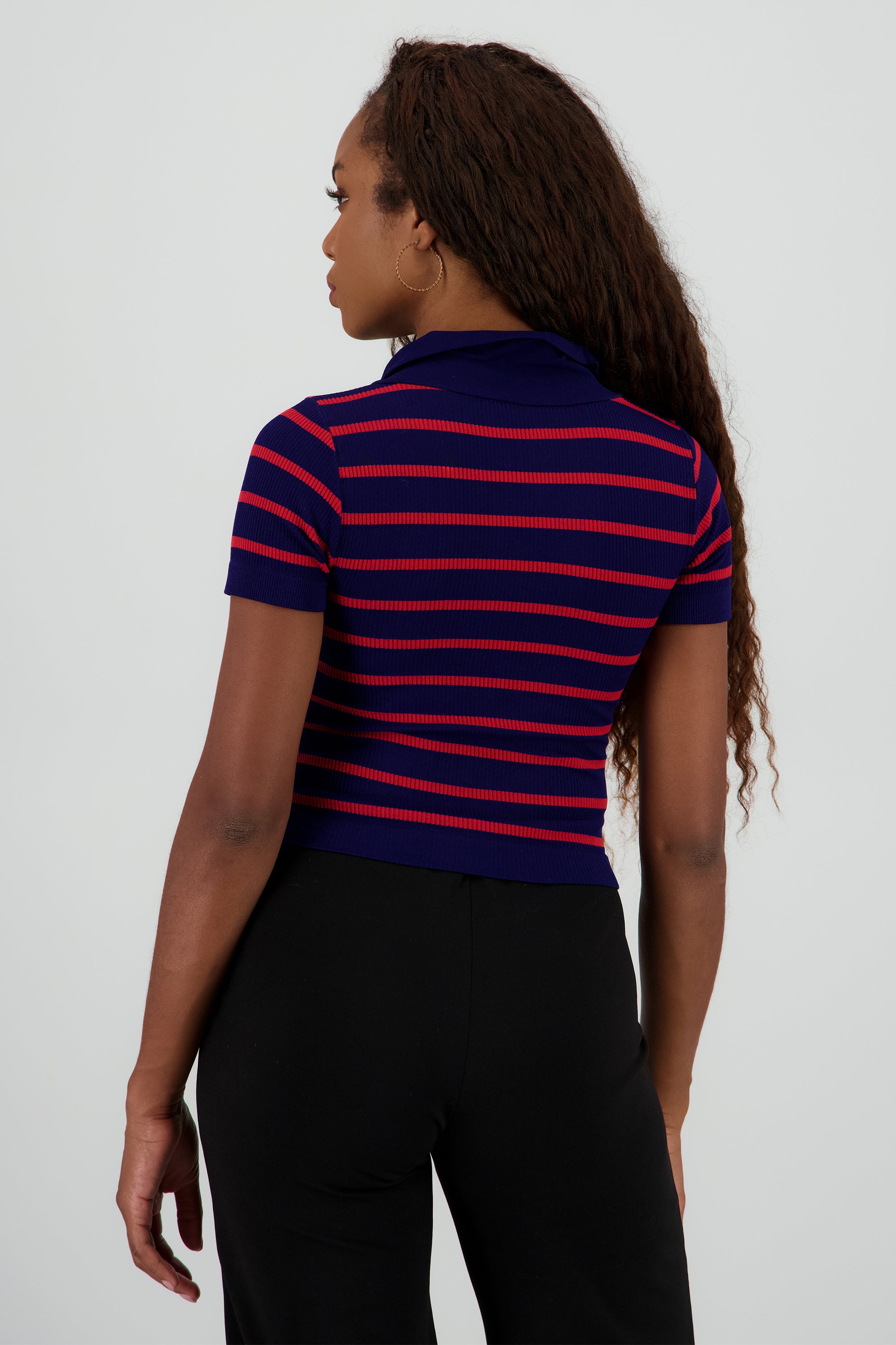 Top seamless rayas cuello polo MARINO