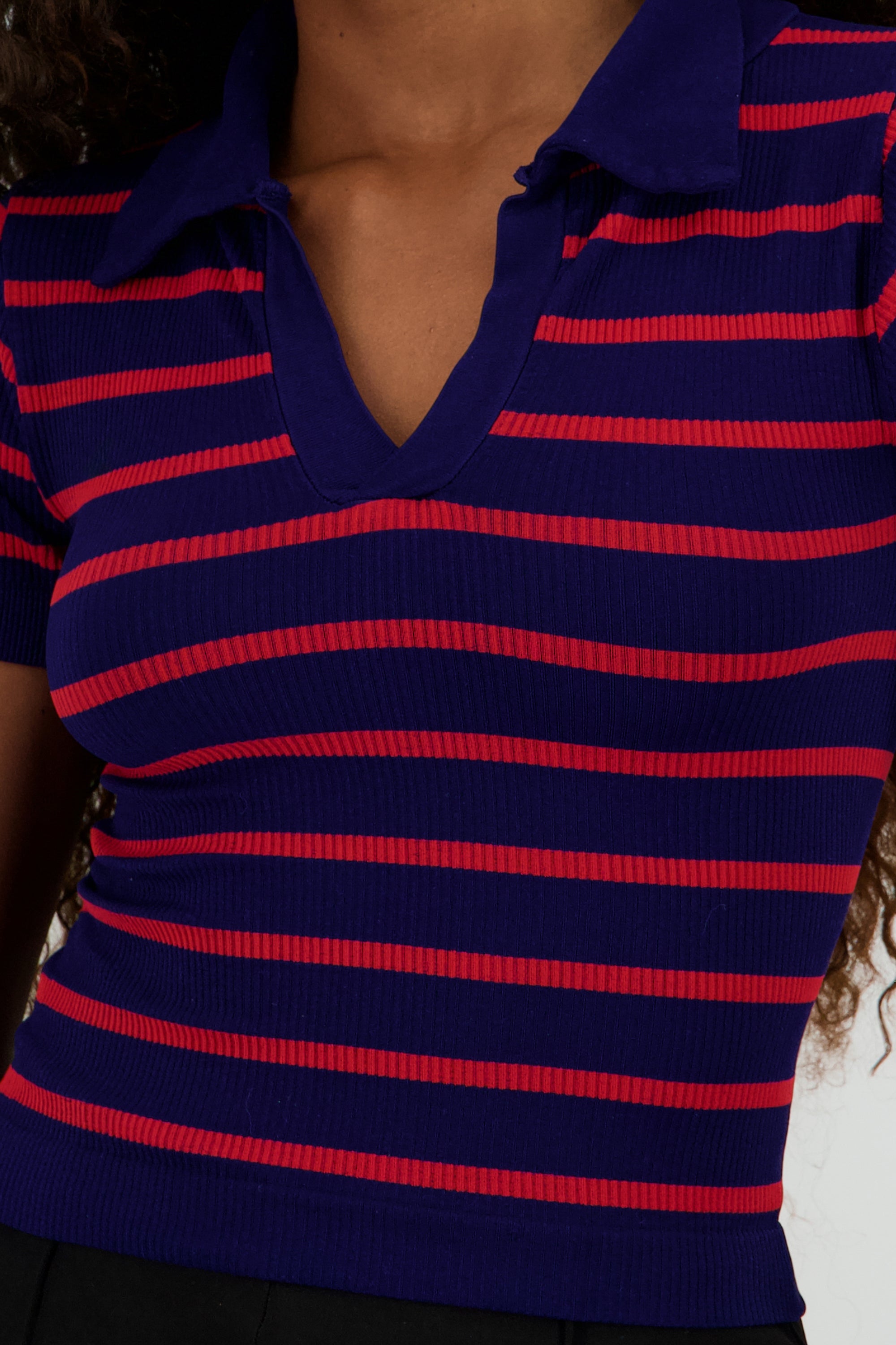 Top seamless rayas cuello polo MARINO