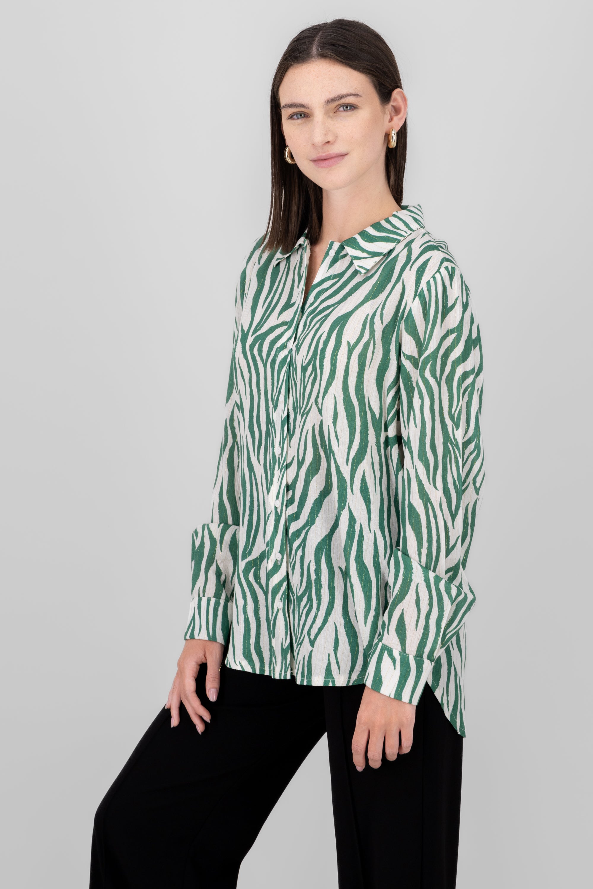 Camisa oversize fluida animal print VERDE COMBO