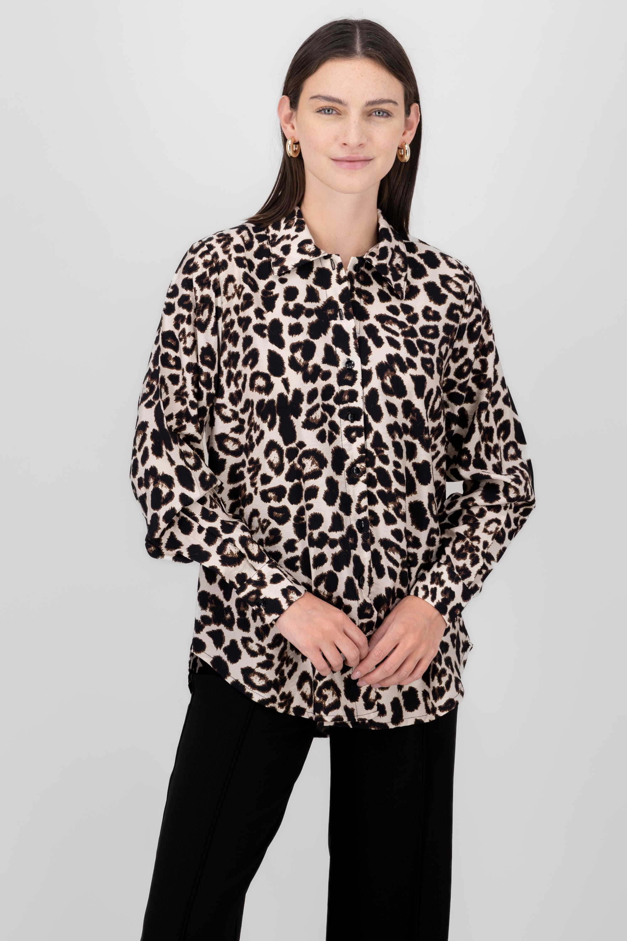 Oversize animal print shirt CAFE COMBO