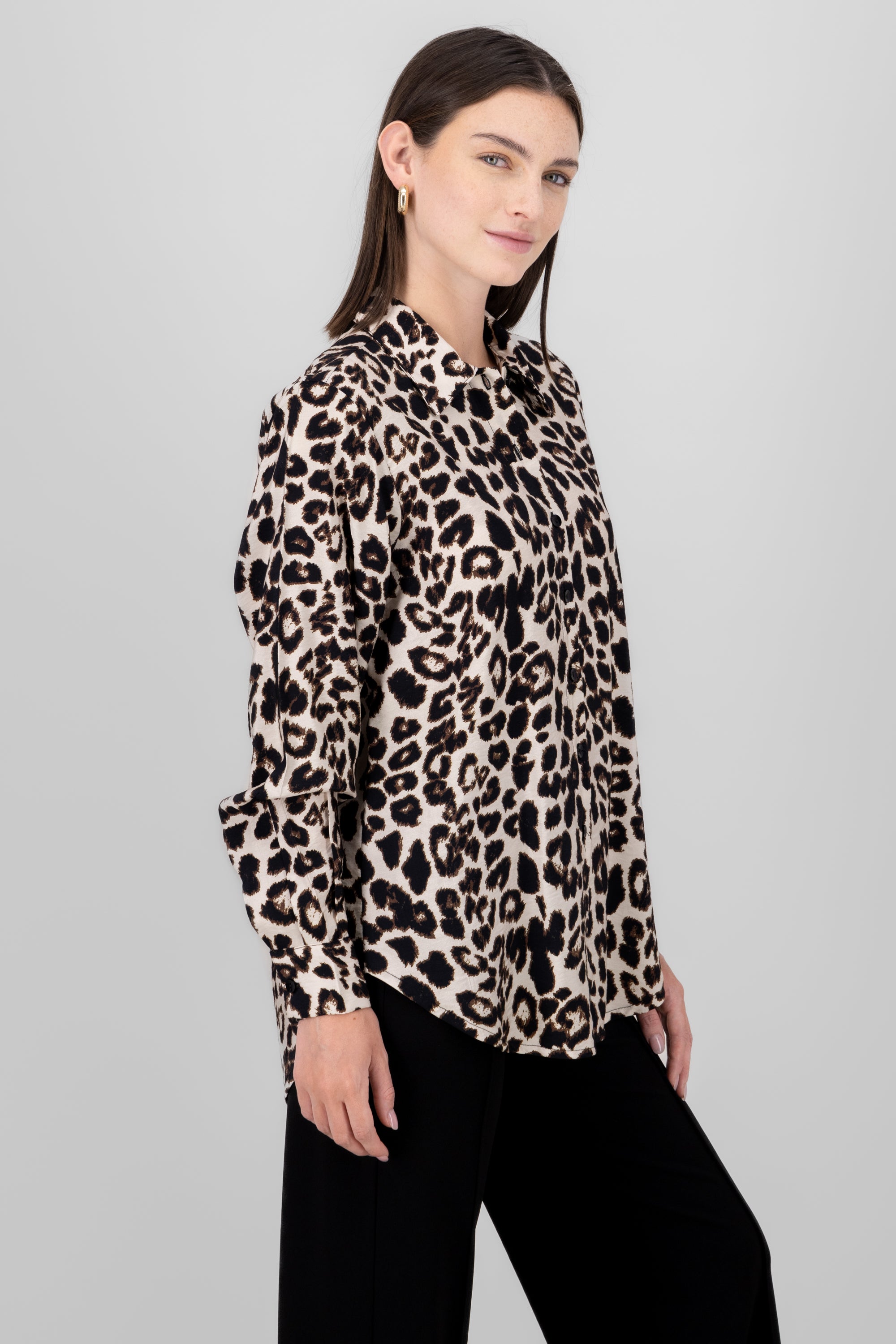 Oversize animal print shirt CAFE COMBO