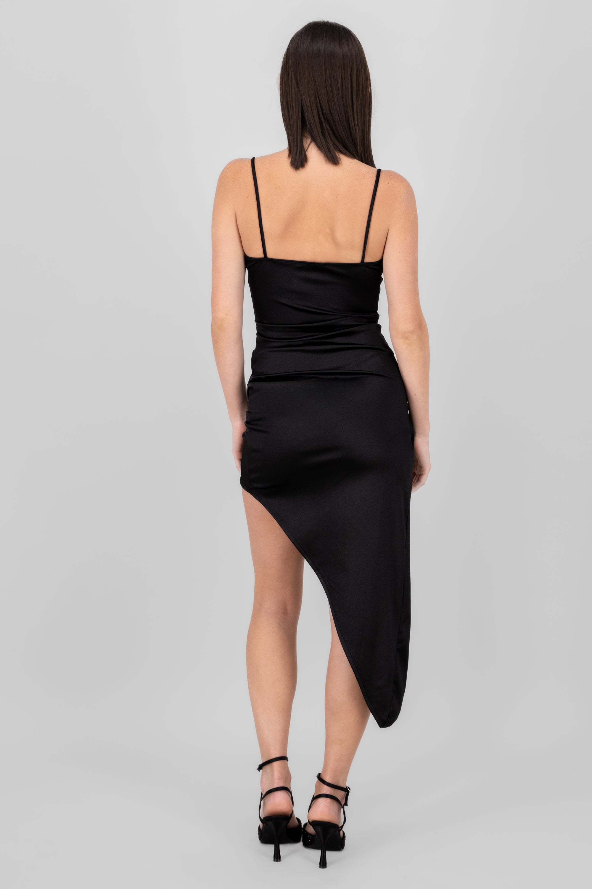 Asymmetric satin dress BLACK