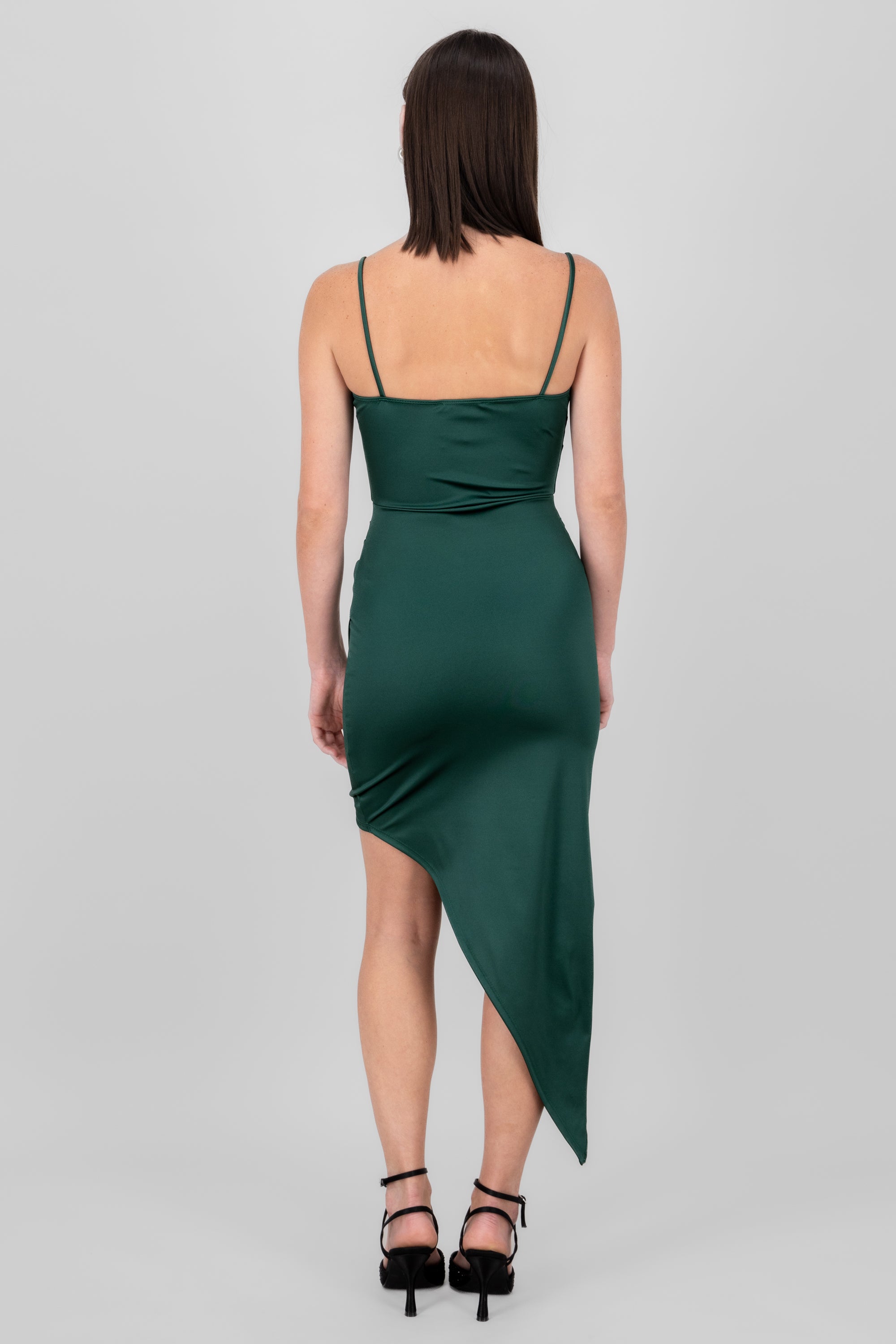 Vestido satin asimetrico VERDE CAZADOR