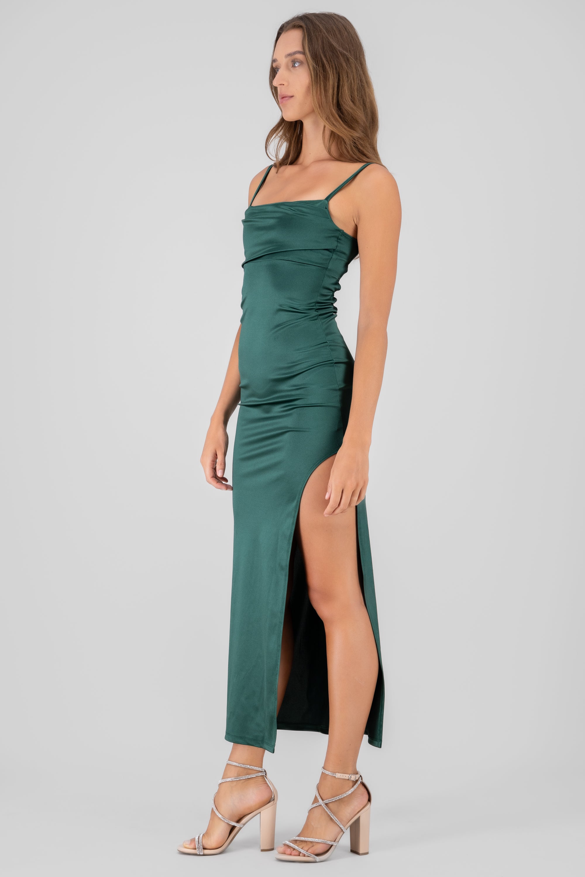 Vestido maxi satin VERDE CAZADOR