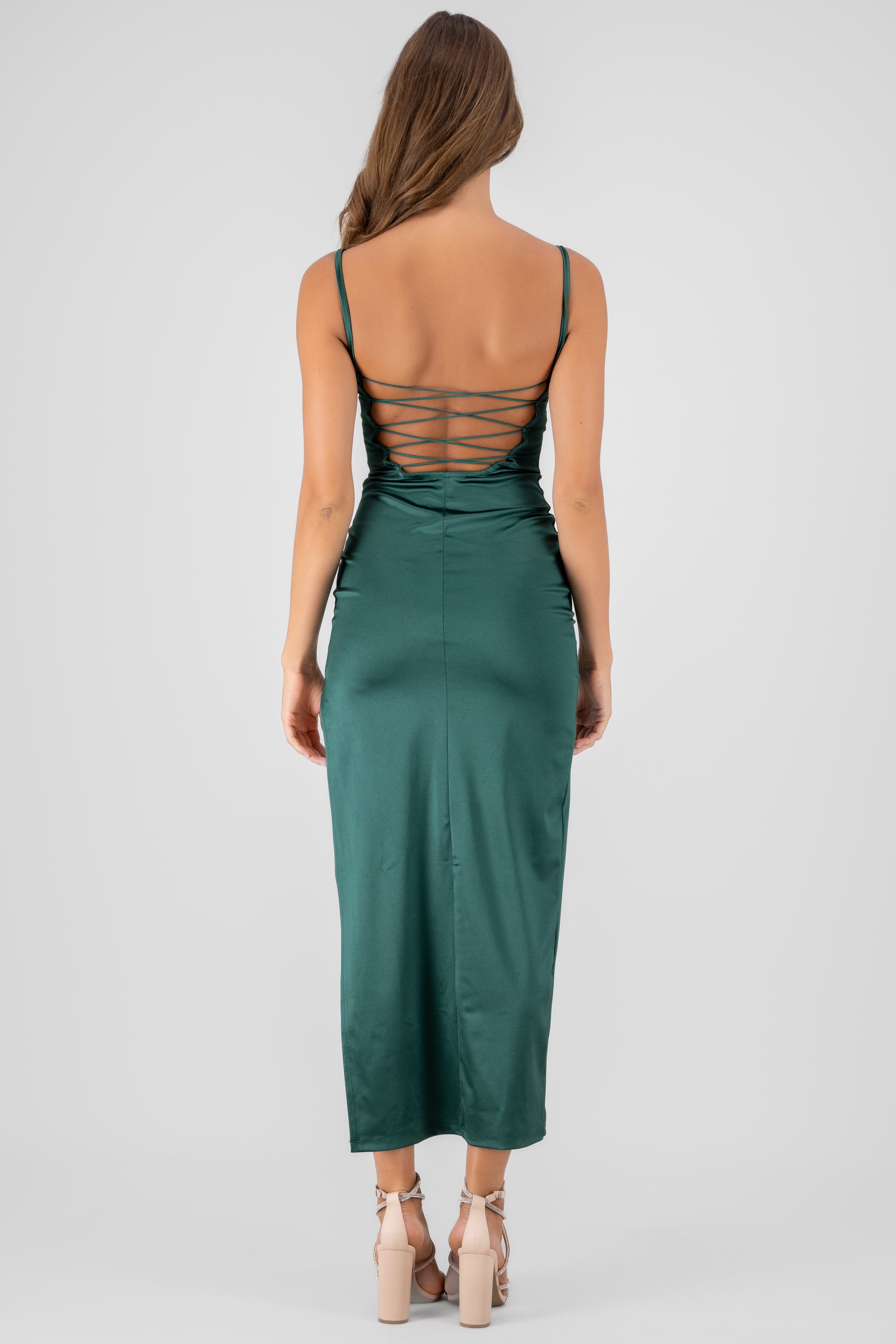 Vestido maxi satin VERDE CAZADOR