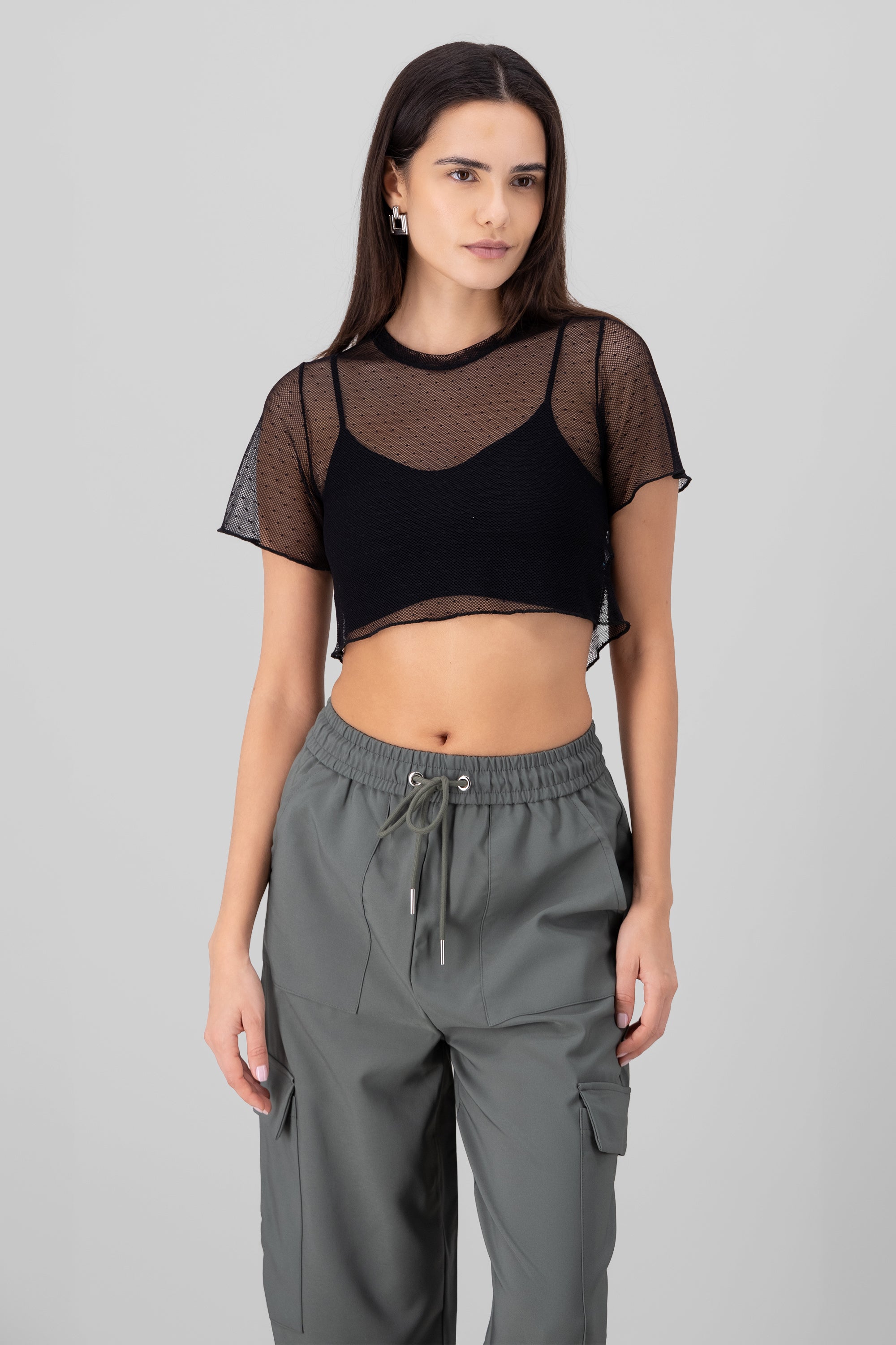Short Top Mesh Polkas BLACK