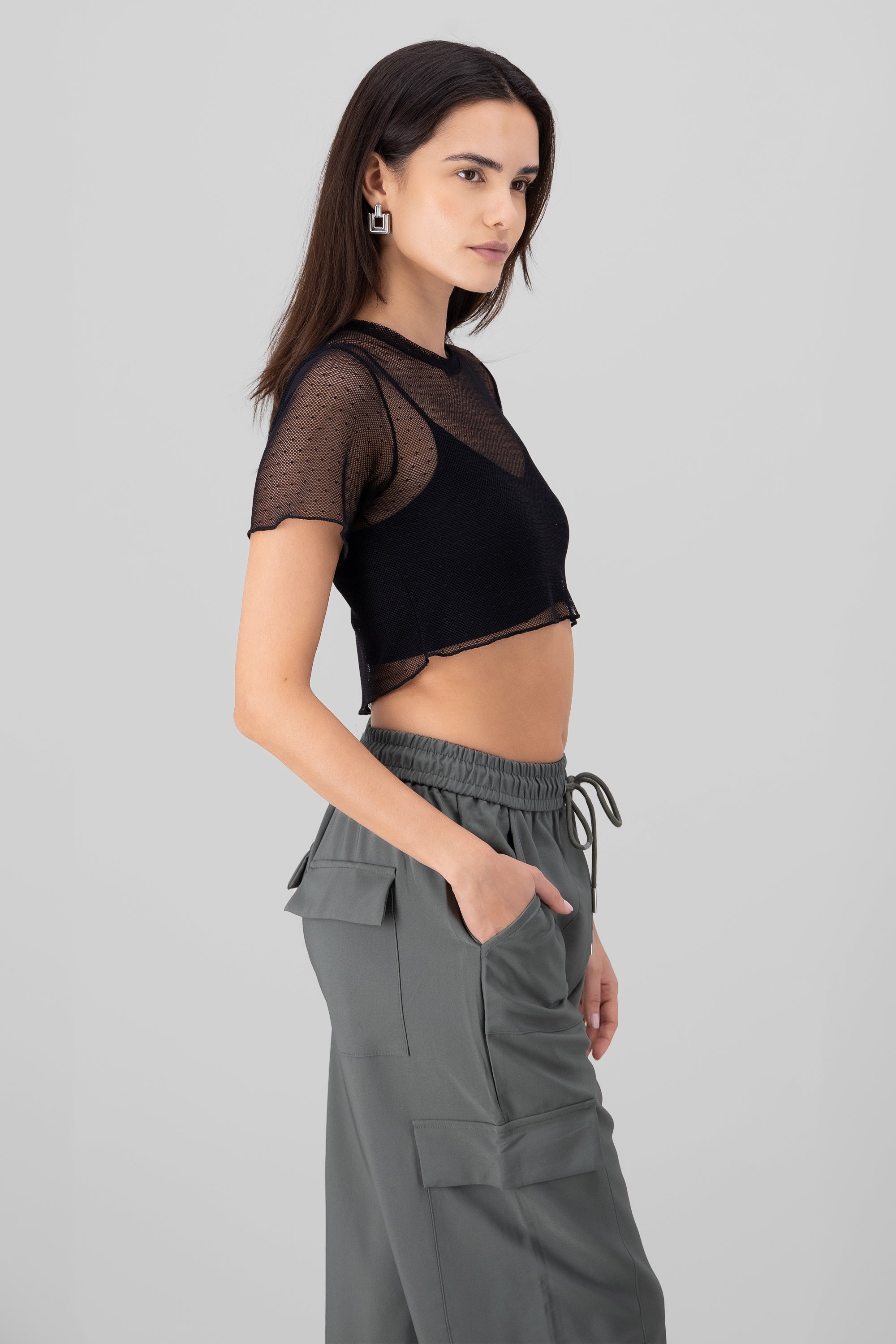 Short Top Mesh Polkas BLACK