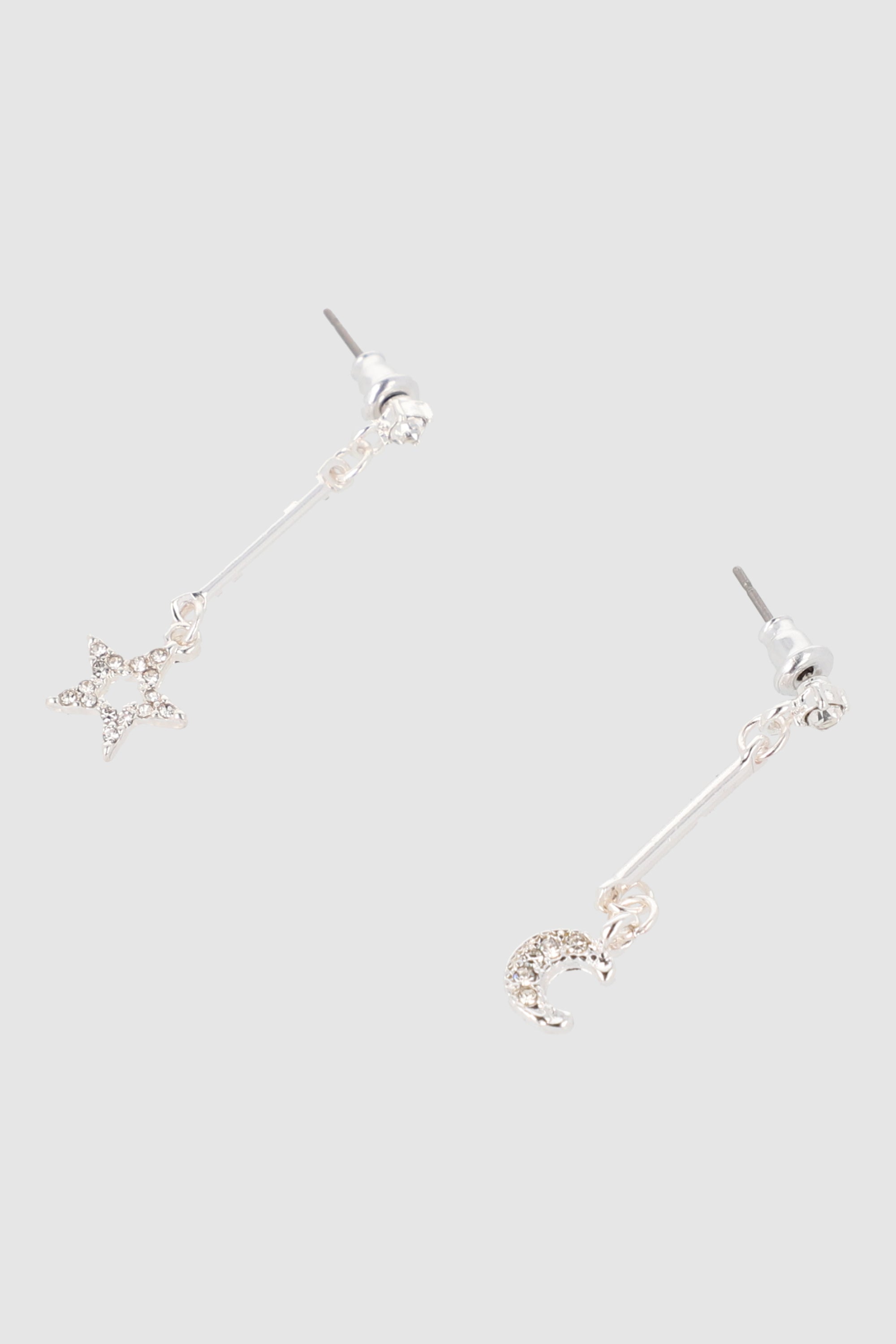 ARETES LINEA ESTRELLA LUNA PLATA