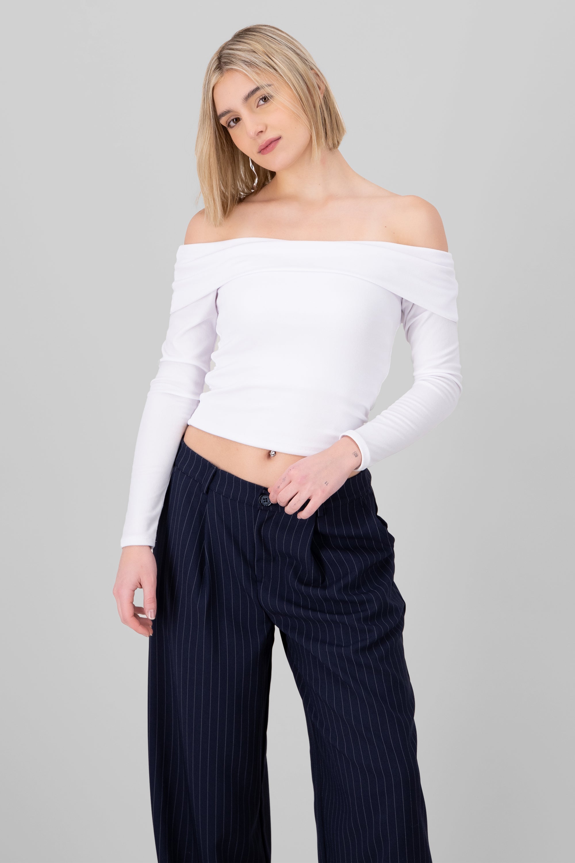 TOP OFF Shoulder Double Fabric WHITE