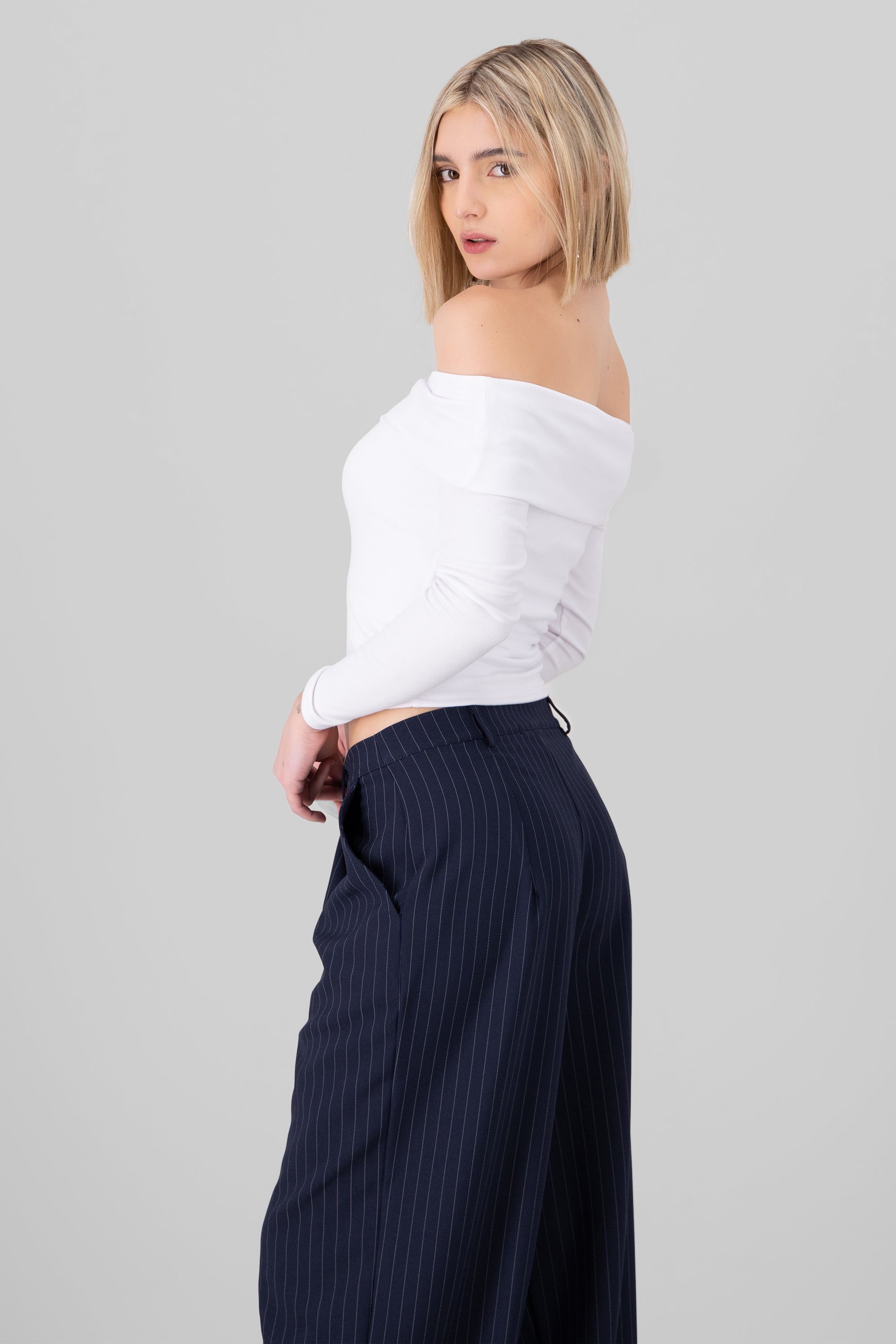 TOP OFF Shoulder Double Fabric WHITE