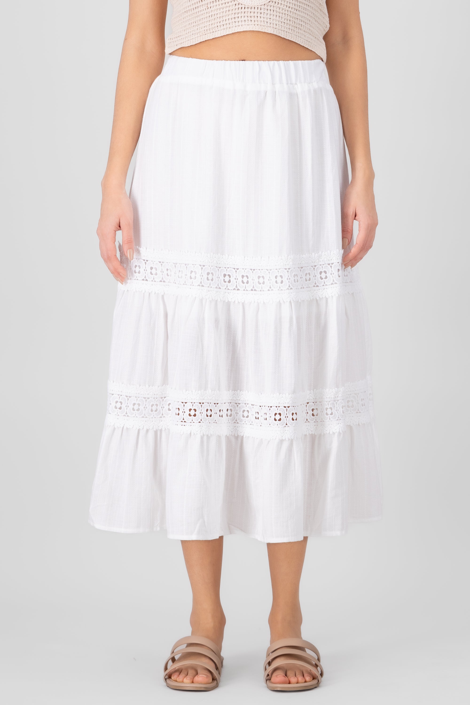 Falda Midi Detalle Crochet BLANCO