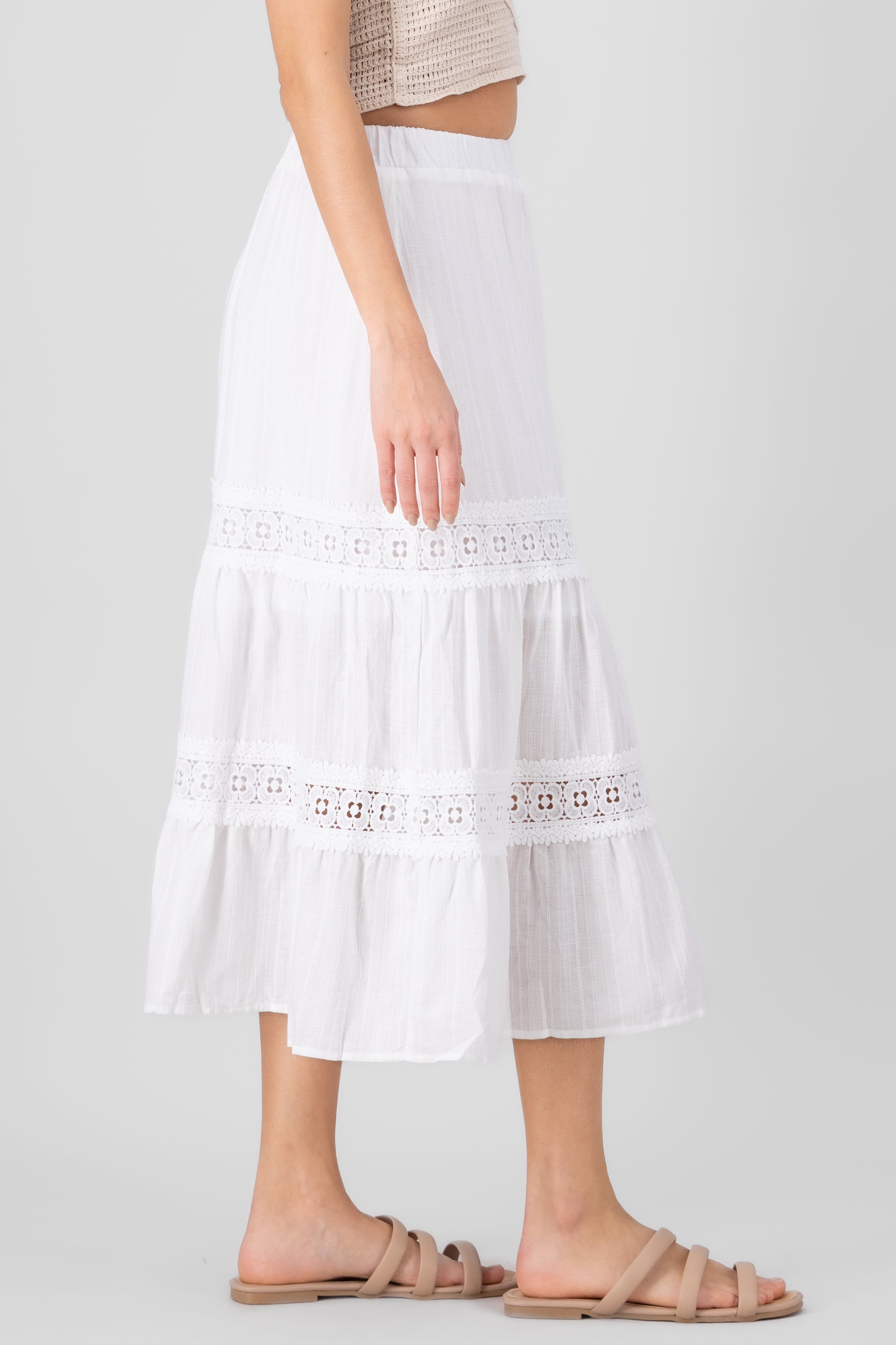 Falda Midi Detalle Crochet BLANCO
