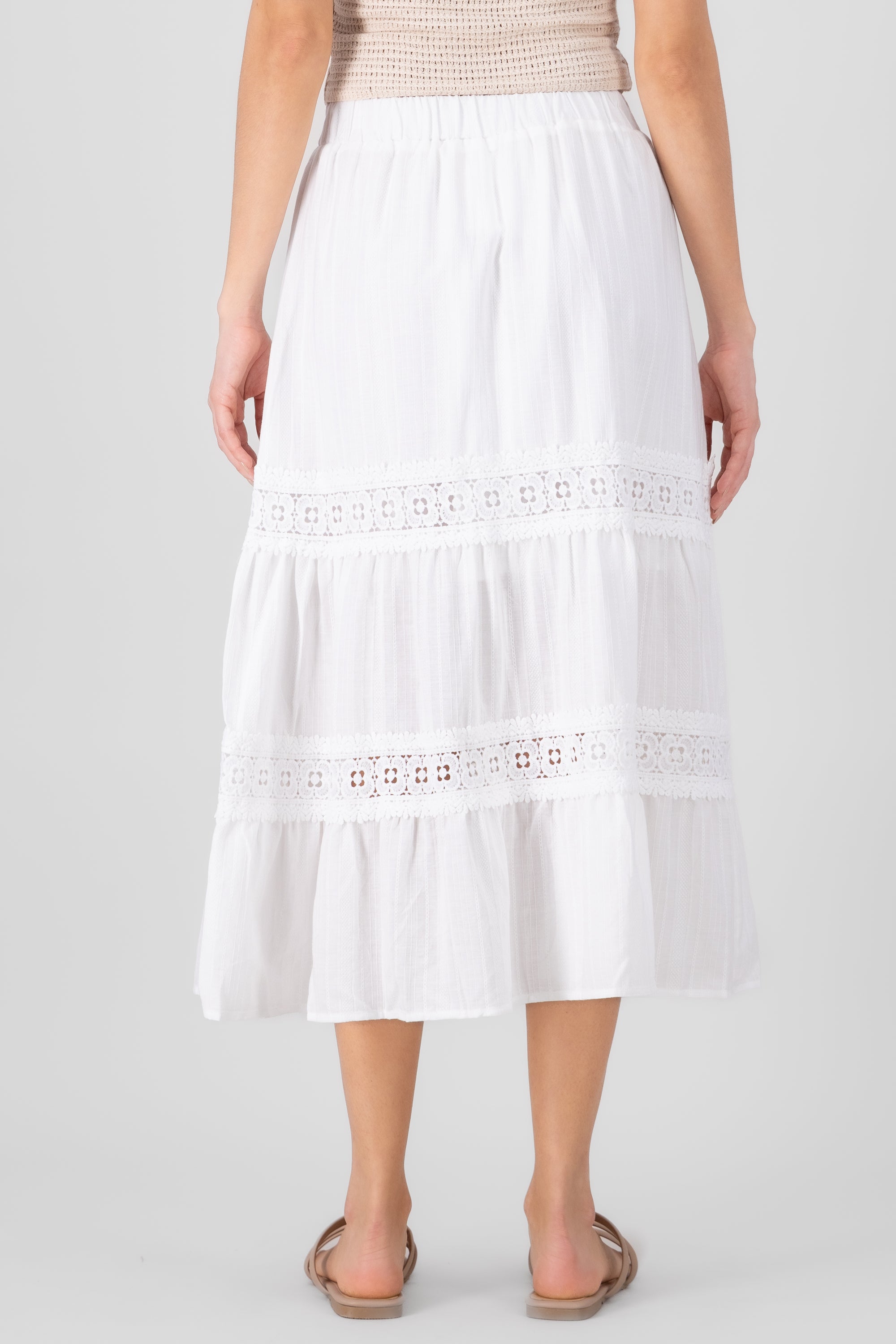 Falda Midi Detalle Crochet BLANCO