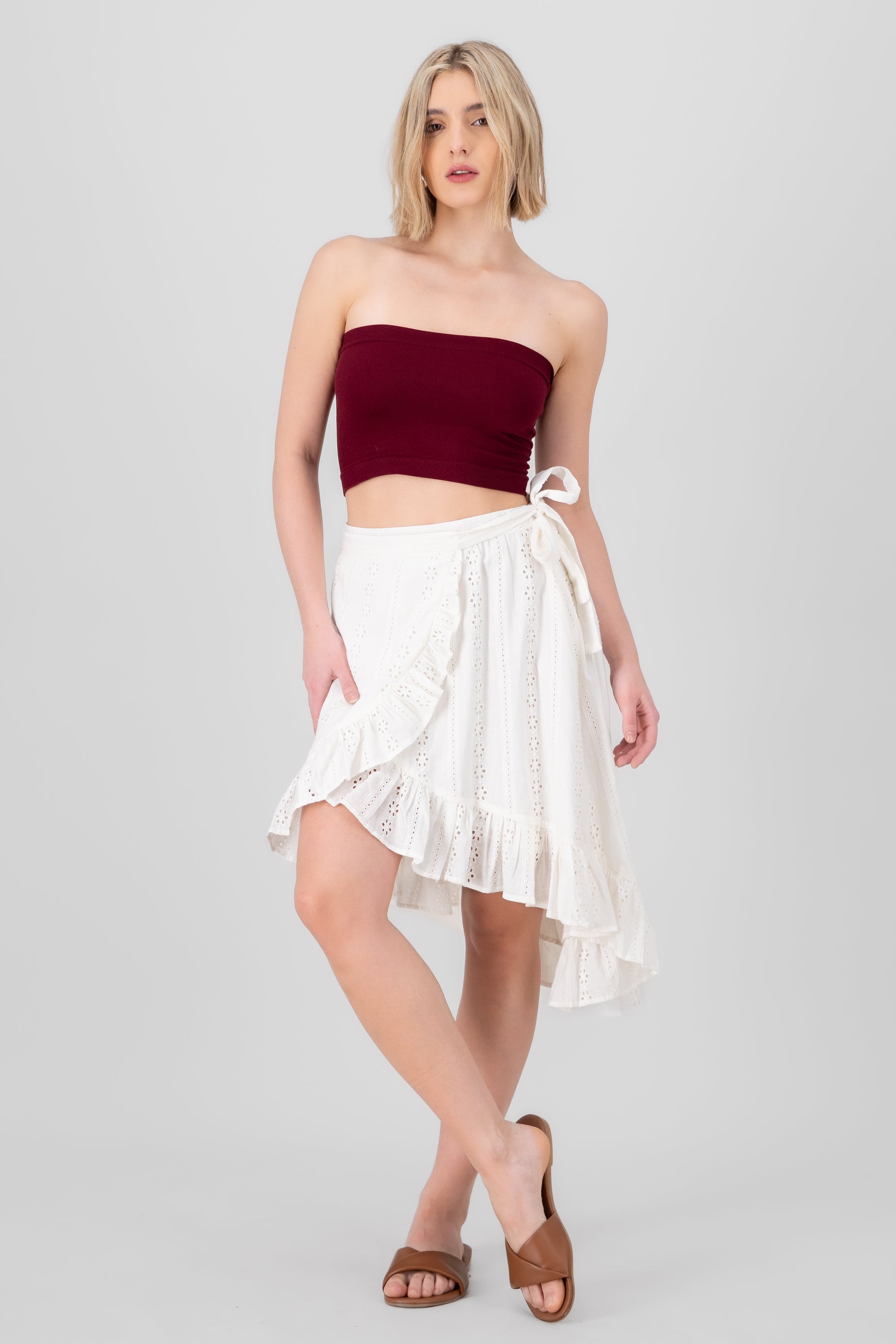 Falda midi wrap detalles flores BLANCO