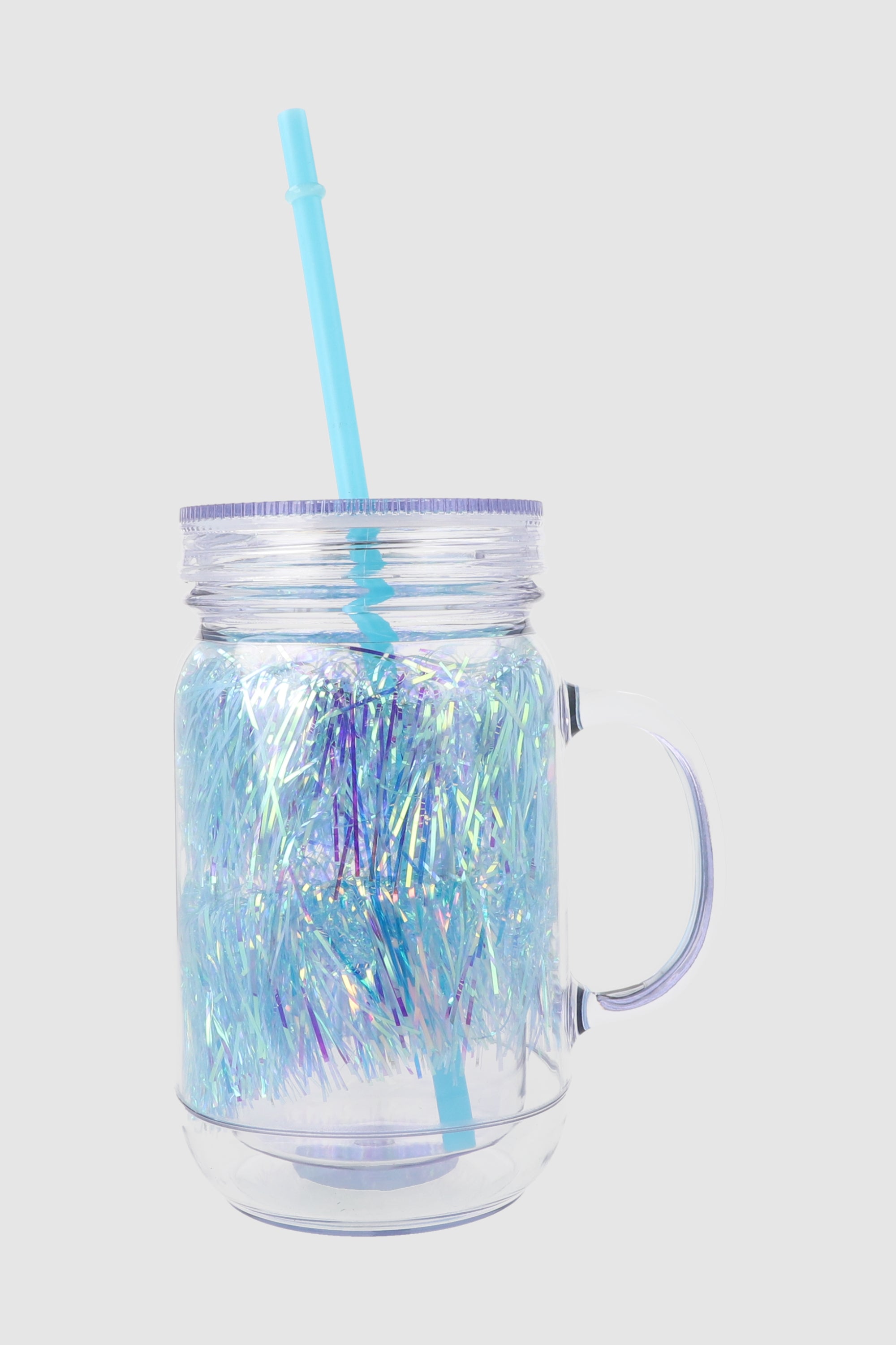 Glitter 550ml handle glass BLUE