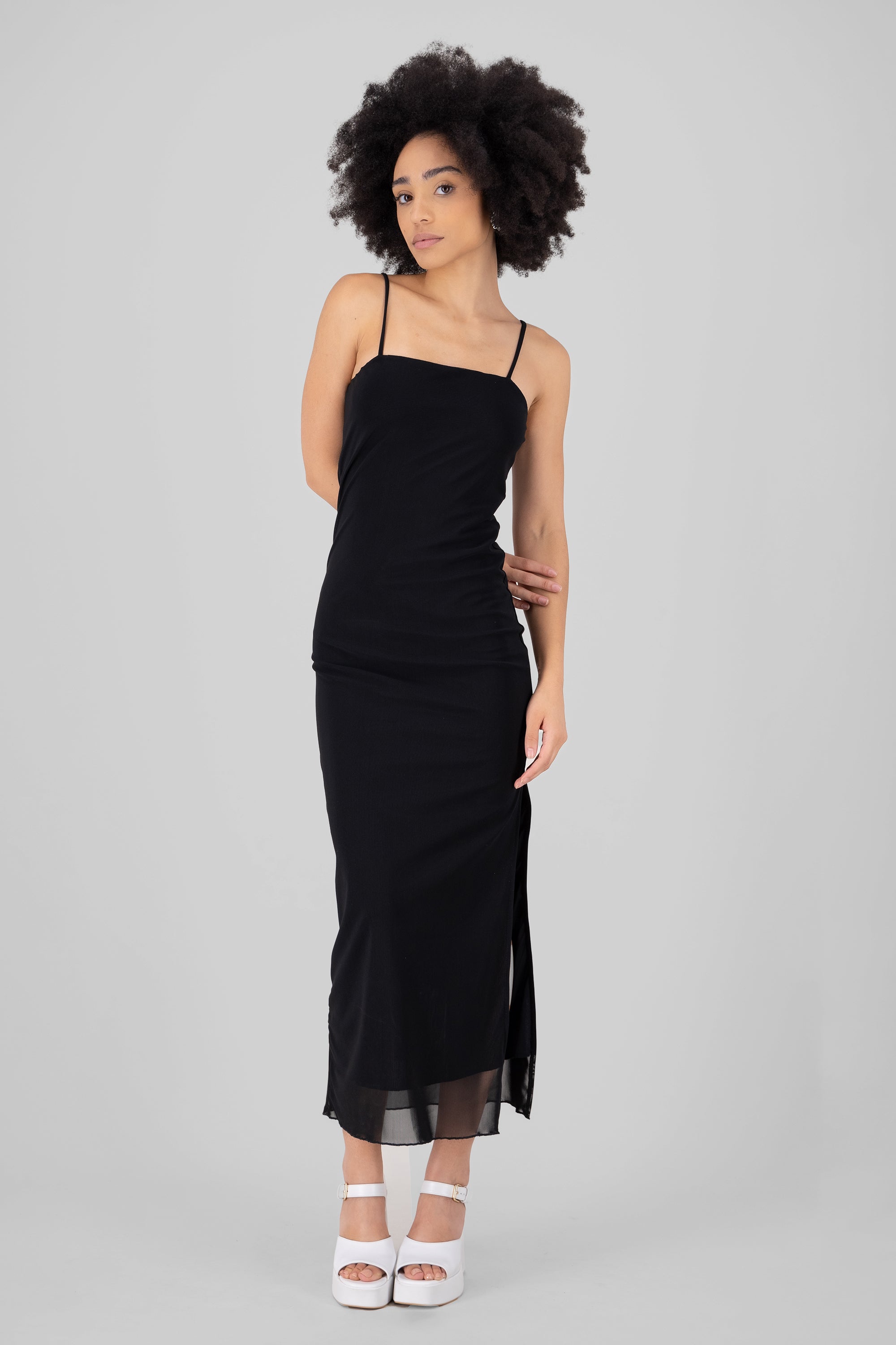 Vestido maxi mesh tirantes NEGRO