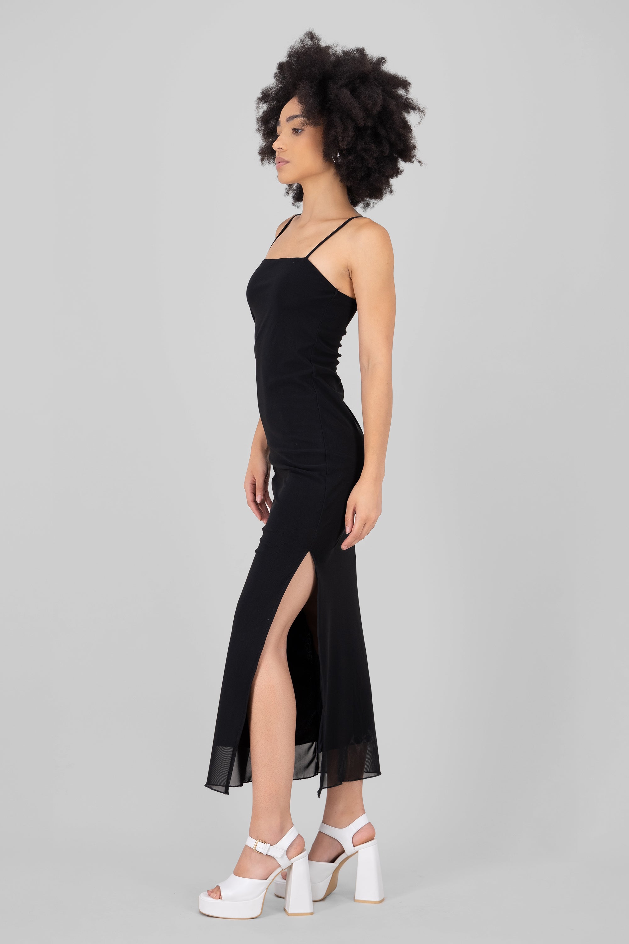 Vestido maxi mesh tirantes NEGRO