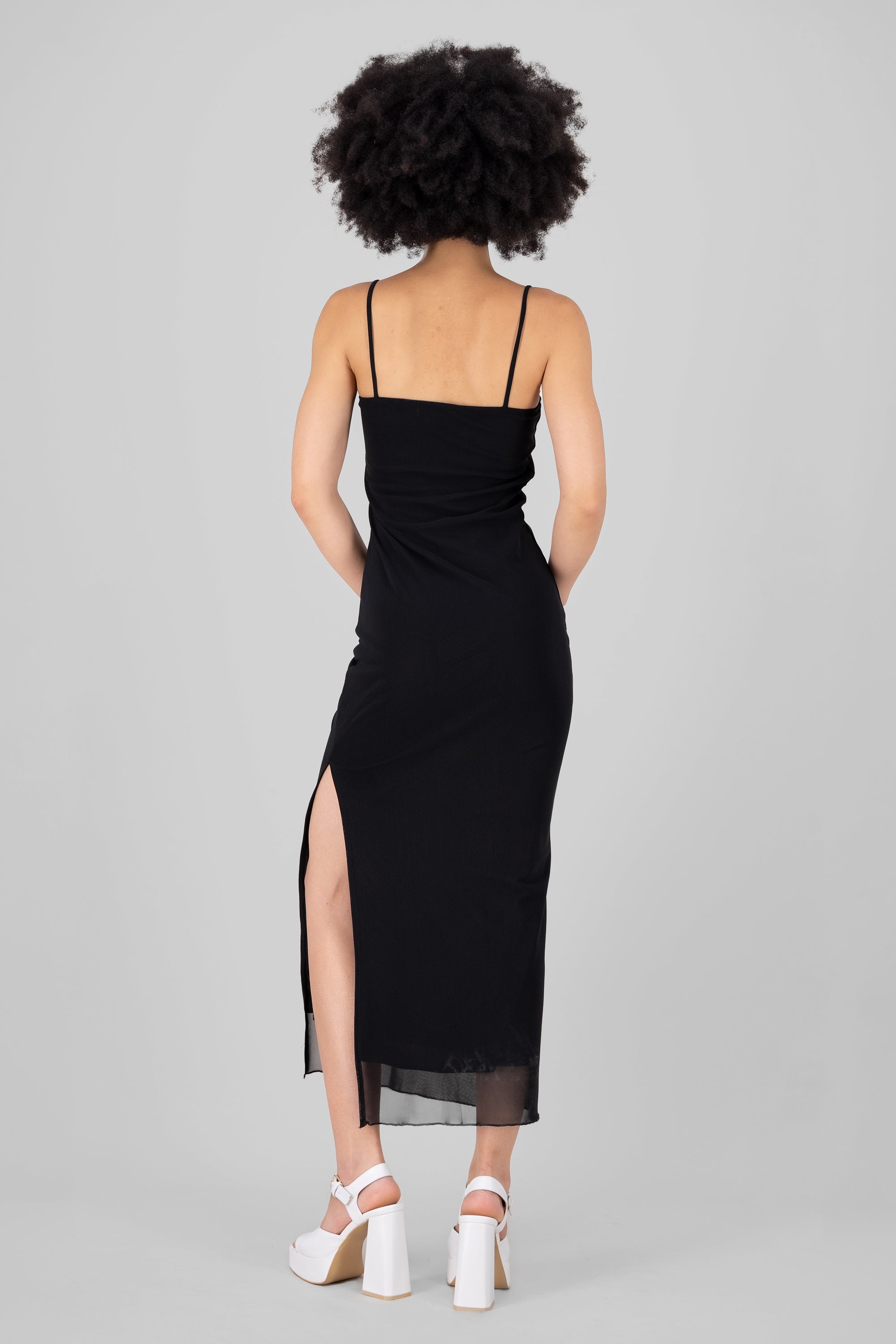 Vestido maxi mesh tirantes NEGRO