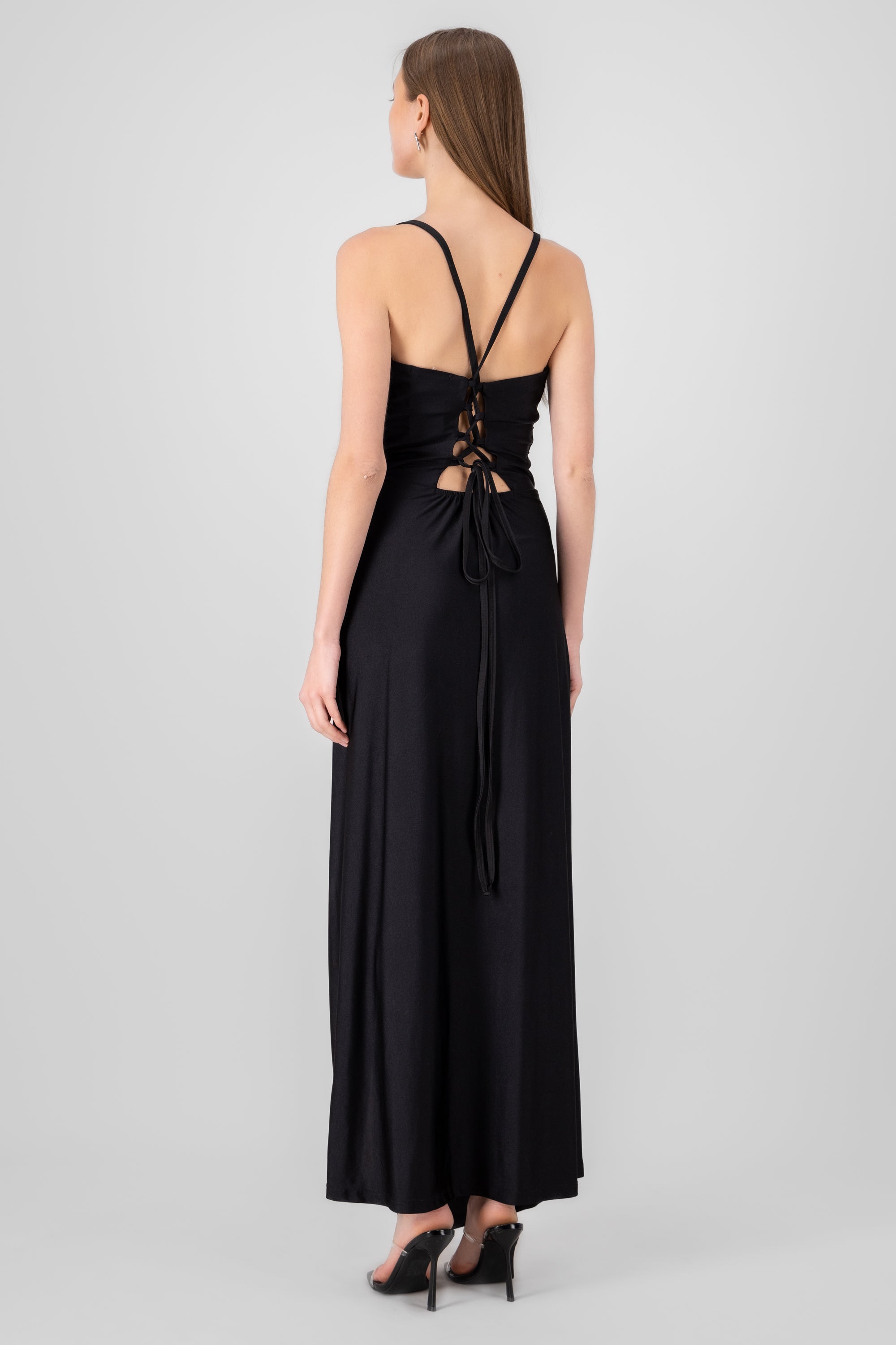 Vestido maxi tirantes drapeado NEGRO